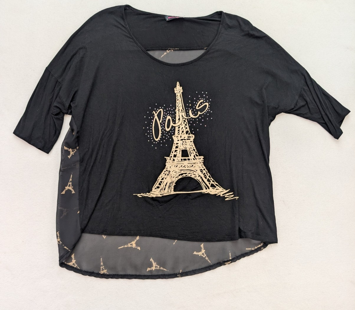 Annabelle Women’s Top Size 3X Black 3/4 Dolman Sleeve Paris Sheer Back