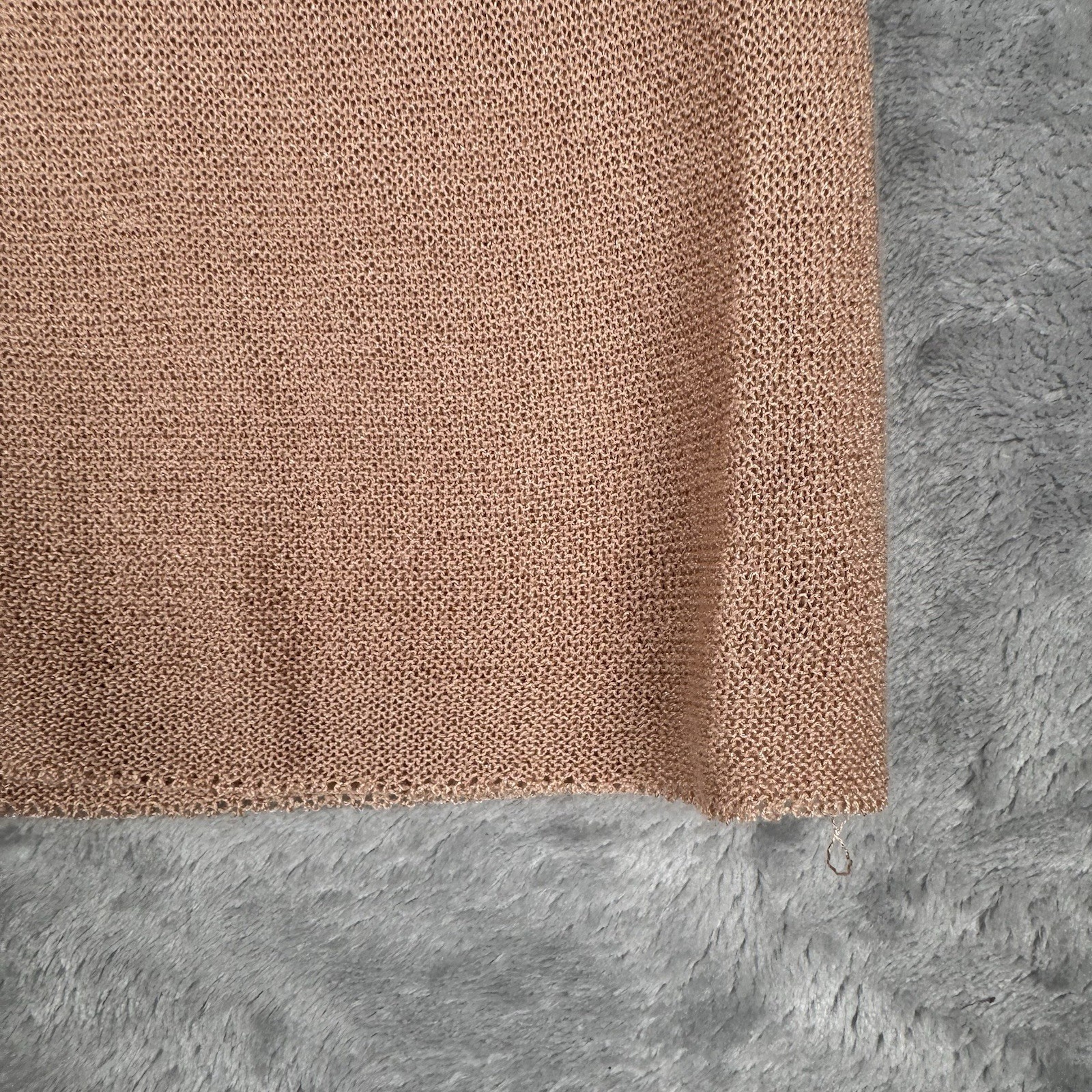 Eileen Fisher Top Size M Tan Raw Edges Short Micro Sleeve Lightweight Knit