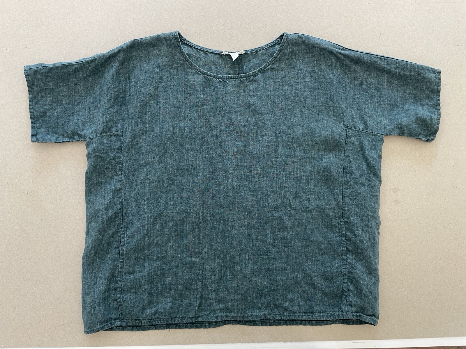 Eileen Fisher Linen Delave Box Top , Aqua Size XS