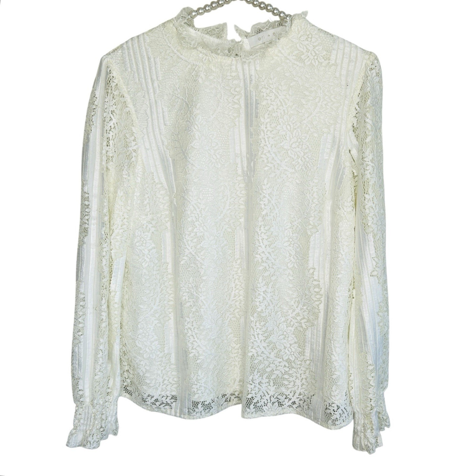 Eri + Ali Coquette Victorian Lace Top Womens XS L/S Edwardian Romantic Feminine