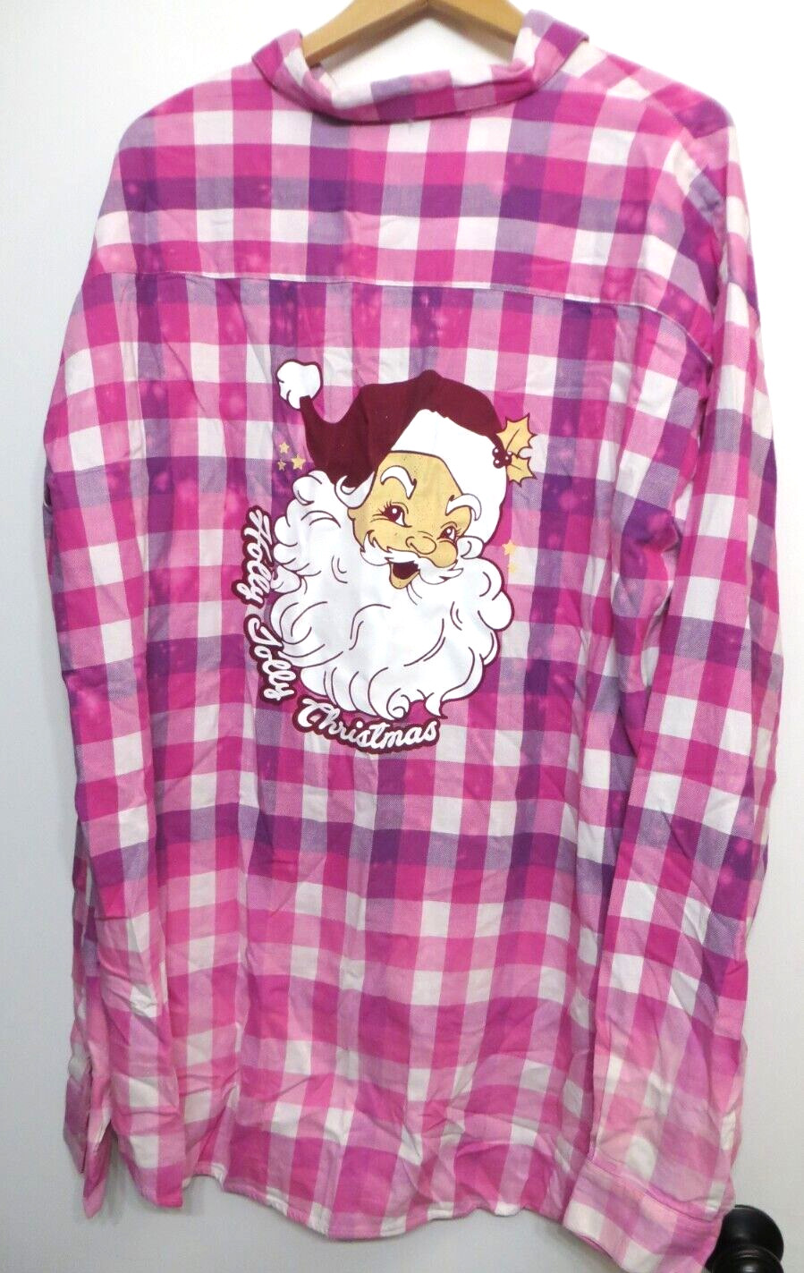 Southern Bliss Shirt Womens XXL 2XL Pink Purple White Checked Christmas Santa