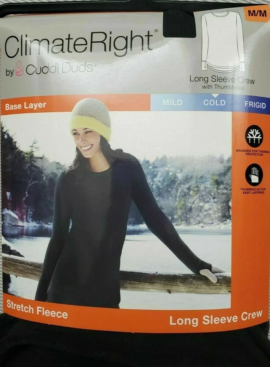Cuddl Dud Climate Right NWT Women XS L XL Black Stretch Fleece Base Layer Top