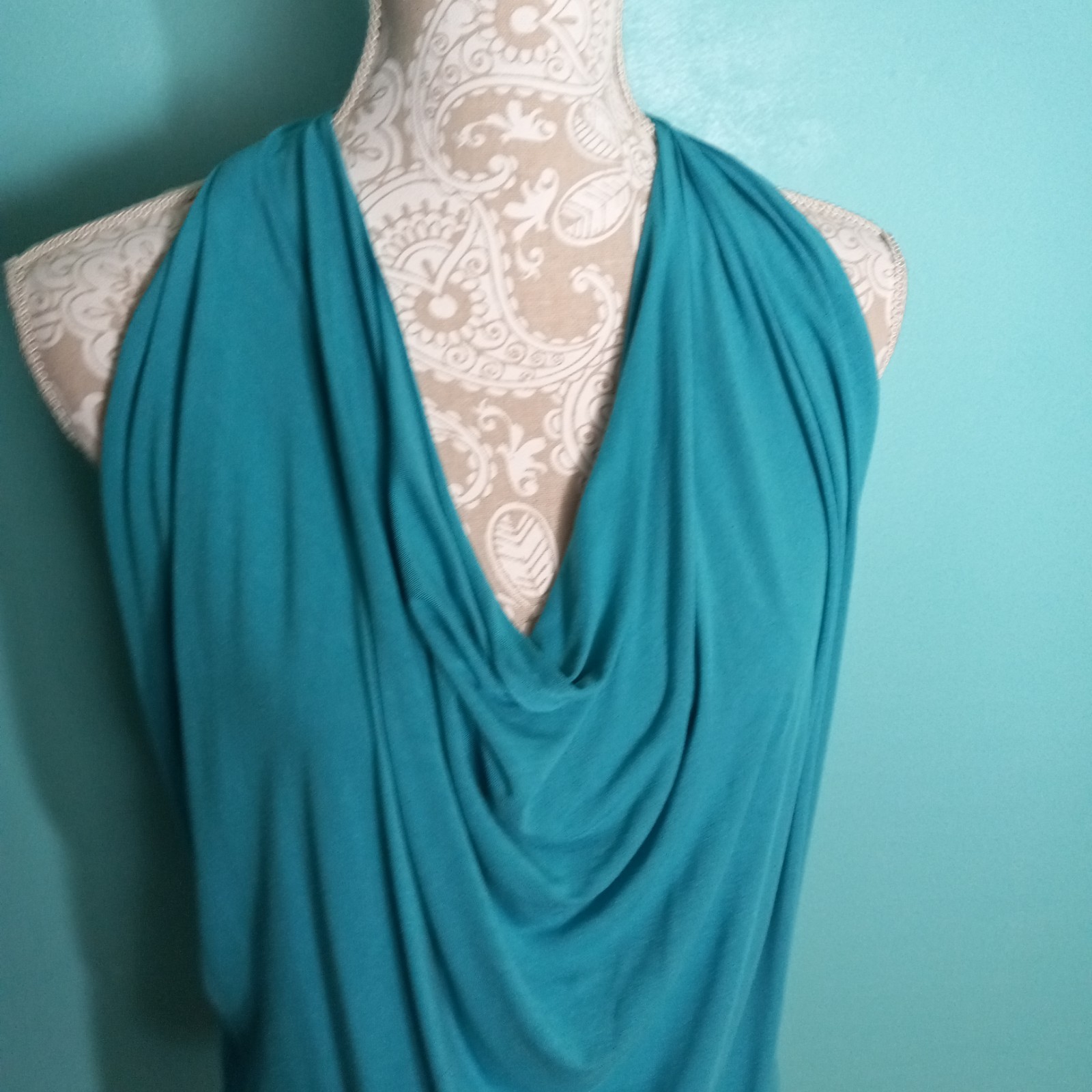Michael Stars Top – One Size S M L Cowl Neck Tank Turquoise Blue Modern Party VG