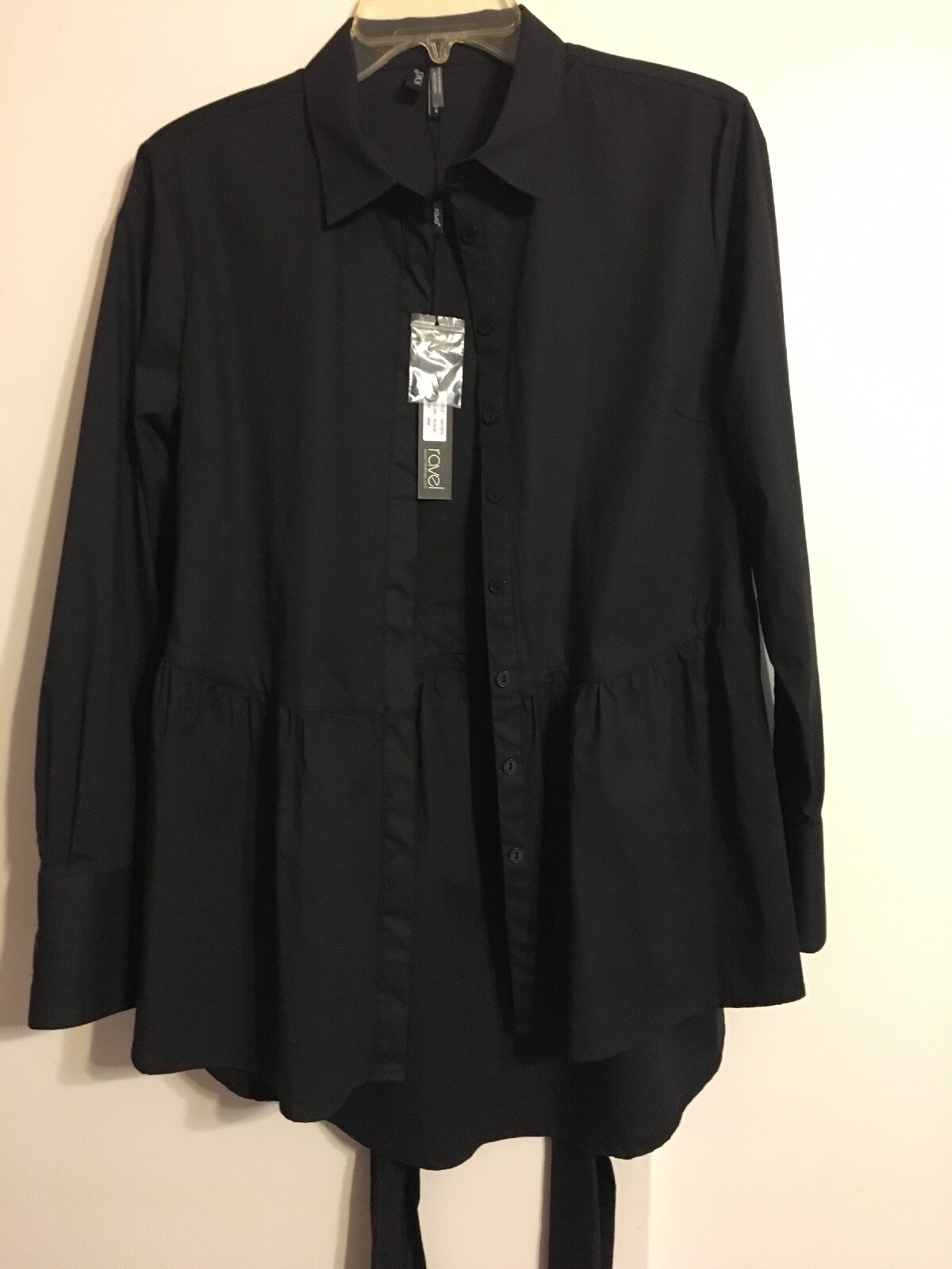Ravel Button Down Womens Shirt Black Size M Brand New Style Q613870 With Sash