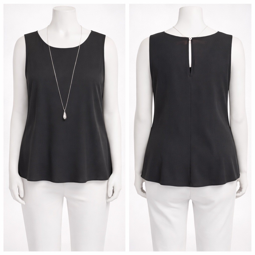 Everleigh Black Sleeveless High Low Pleated Back Keyhole Tank Blouse Large