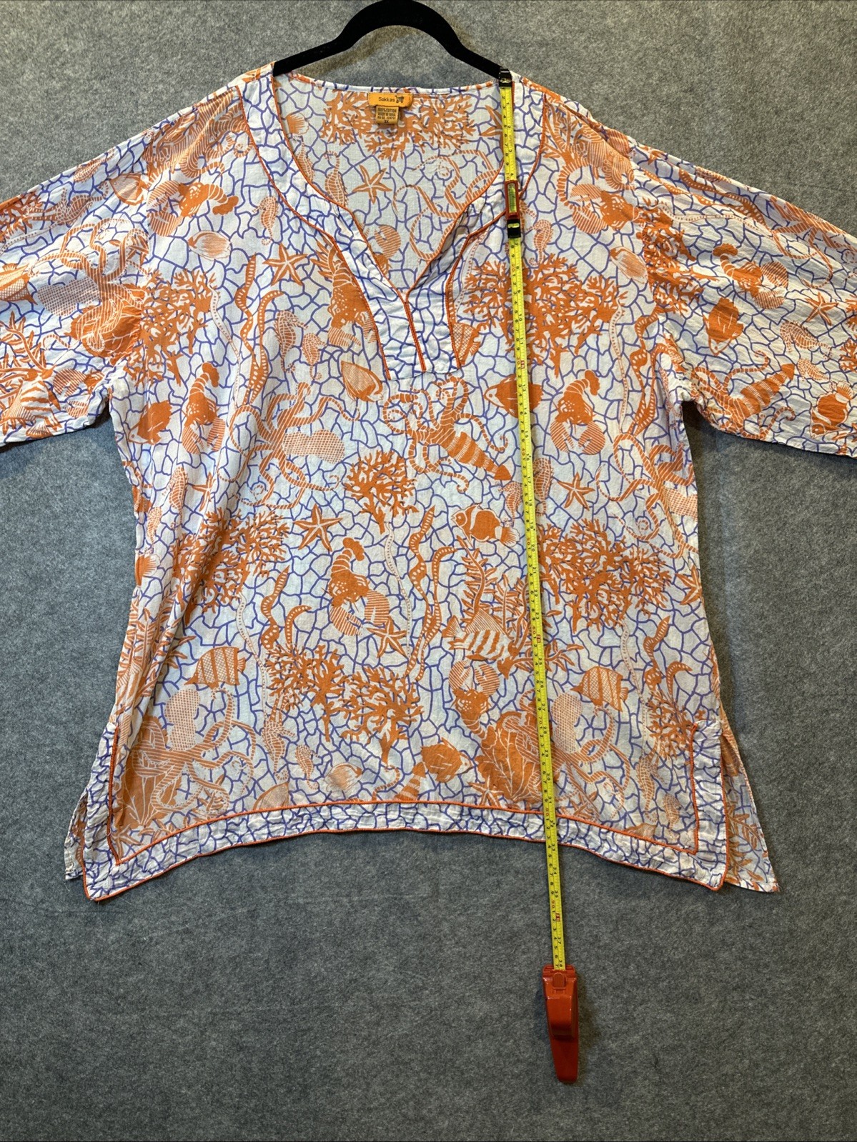 Sakkas Americas Long Sleeve Cotton Tunic Top 3X Orange White Boho Beach Vols
