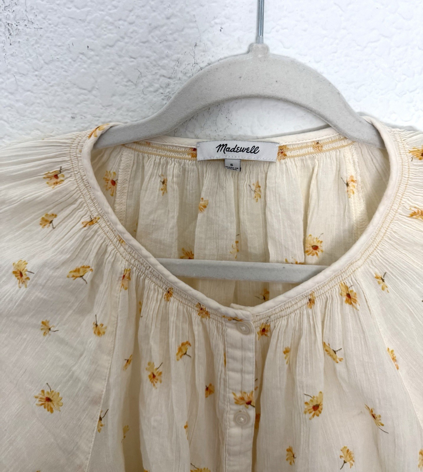 Madewell Smocked Ruffle Button Up Top French Daisies Peasant Prairie Cottagecore