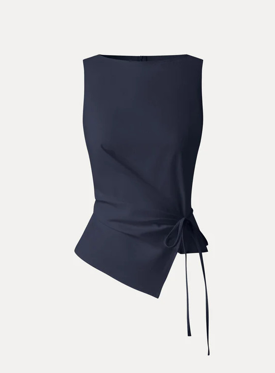 OGL Lyocell-Linen Blend Boatneck Waist-Defined Top, Universe Navy