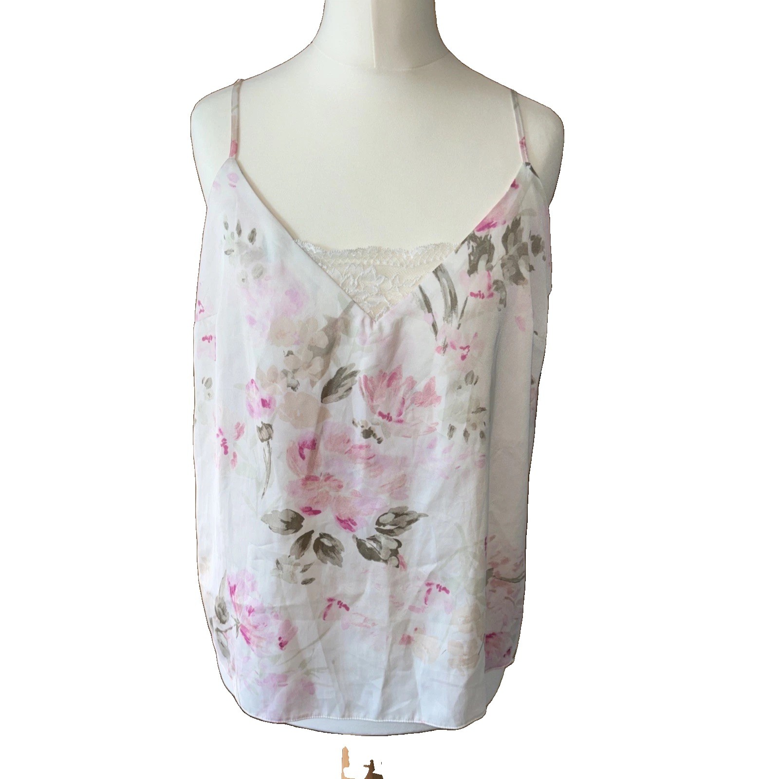 Y2K F&F Floral Satin Cami Top Pink Lace Coquette Fairycore UK 8-10