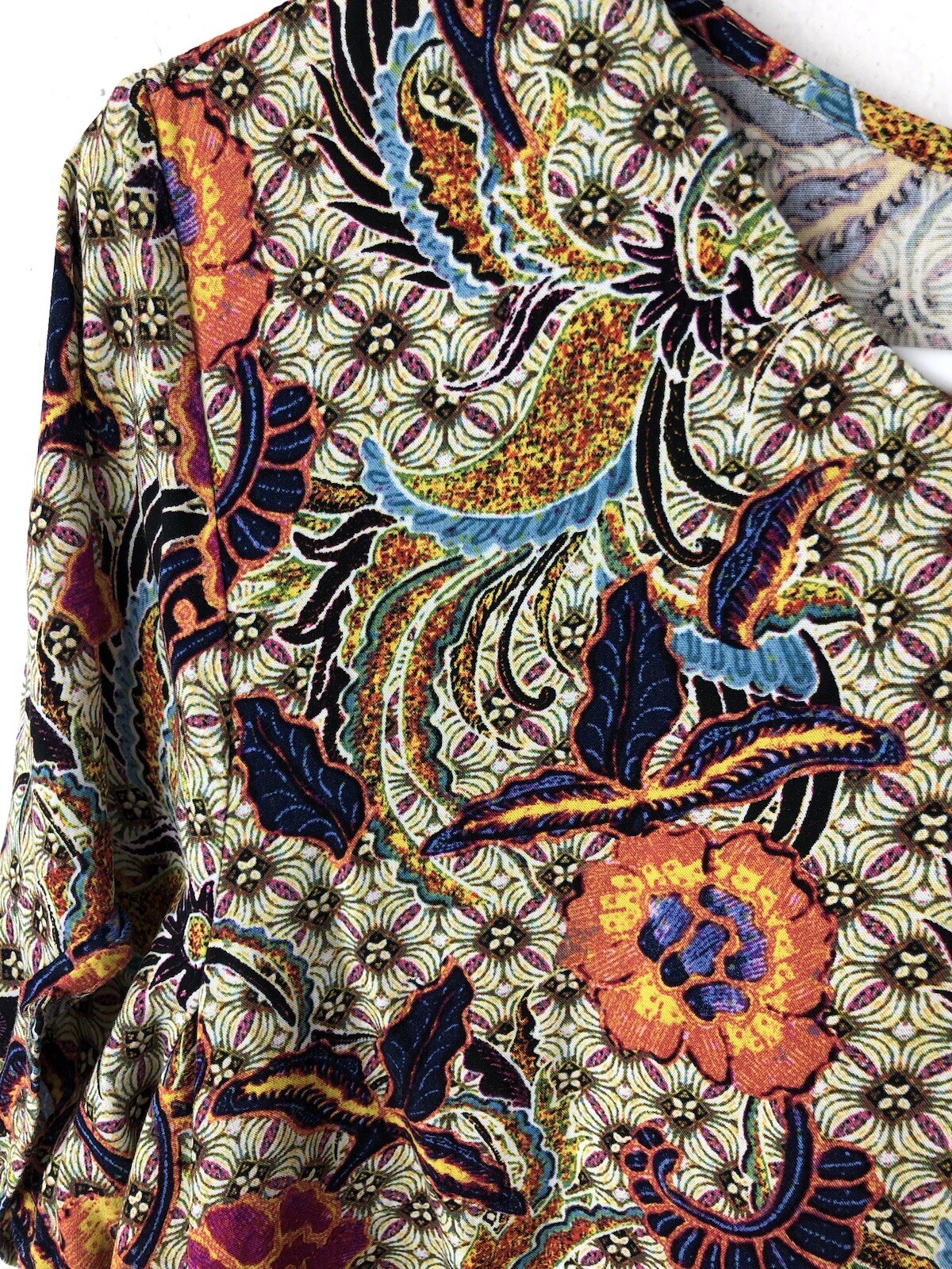 DR2 Top Womens SZL Blue Orange Floral Short Sleeves Business Casual Wear A17