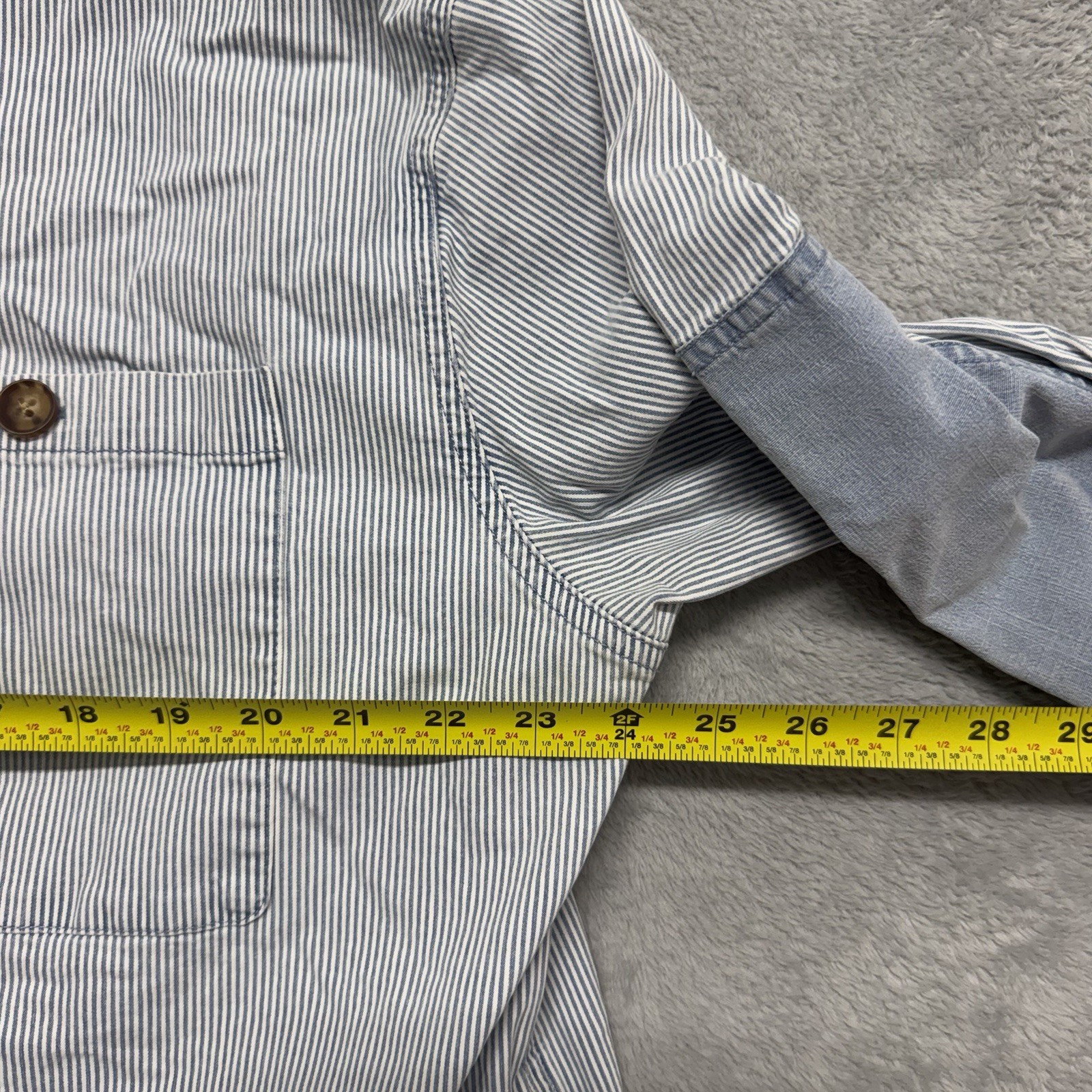 Dovetail Workwear Pin Striped Elbow Patch Button Up Shirt Shacket Womens XL