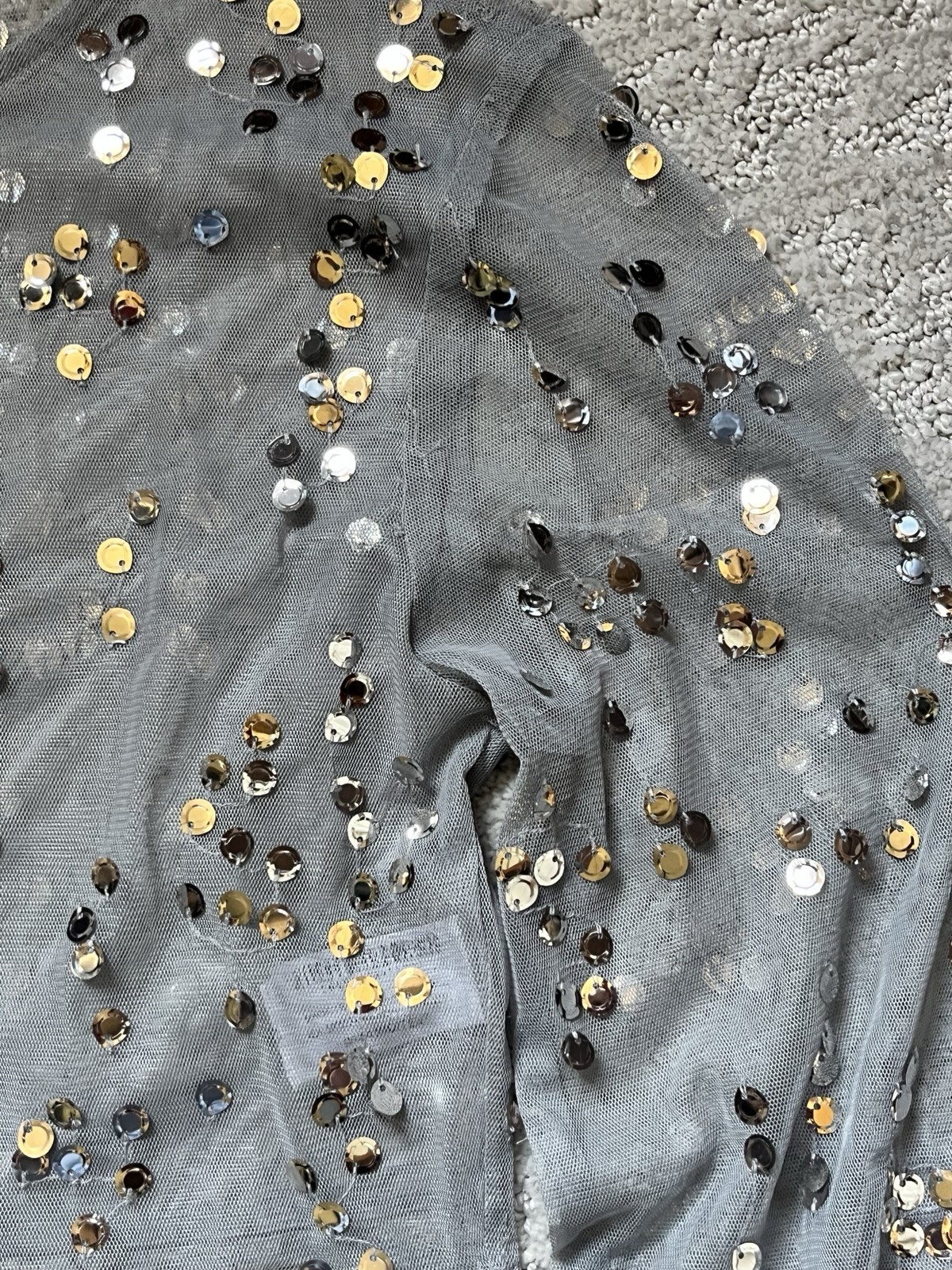 Zara Pull Over Semi Shear shirt Top Spangles Front & Back Lined Grey S/M Zara