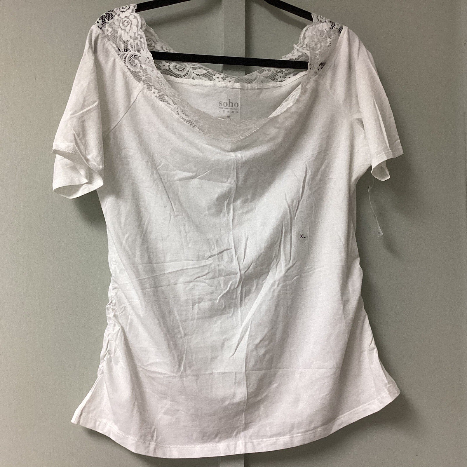 Soho New York Co. Women’s Blouse Top White Size XL White Lace Short Sleeve New