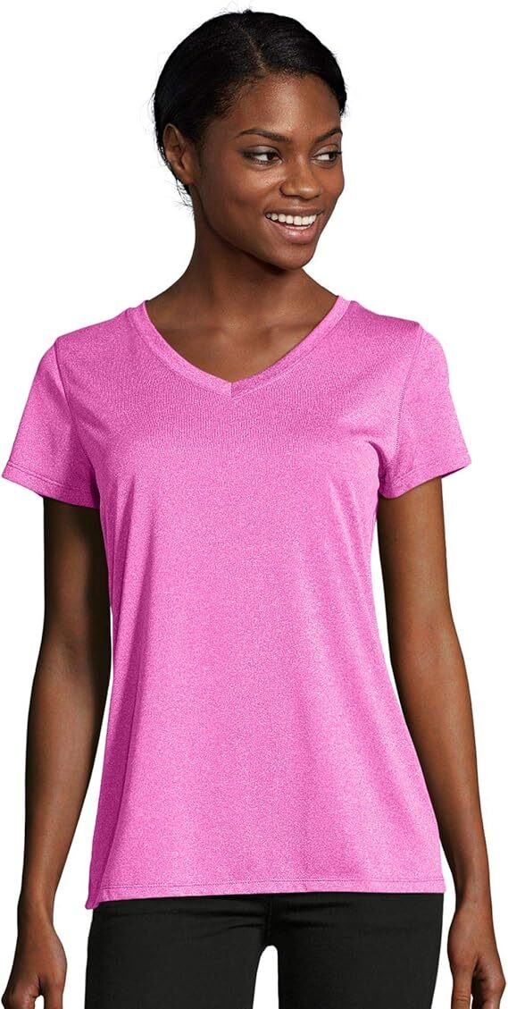 Hanes Heathered V-Neck Tee Sport Womens Performance Cool DRI UV Protection Plain