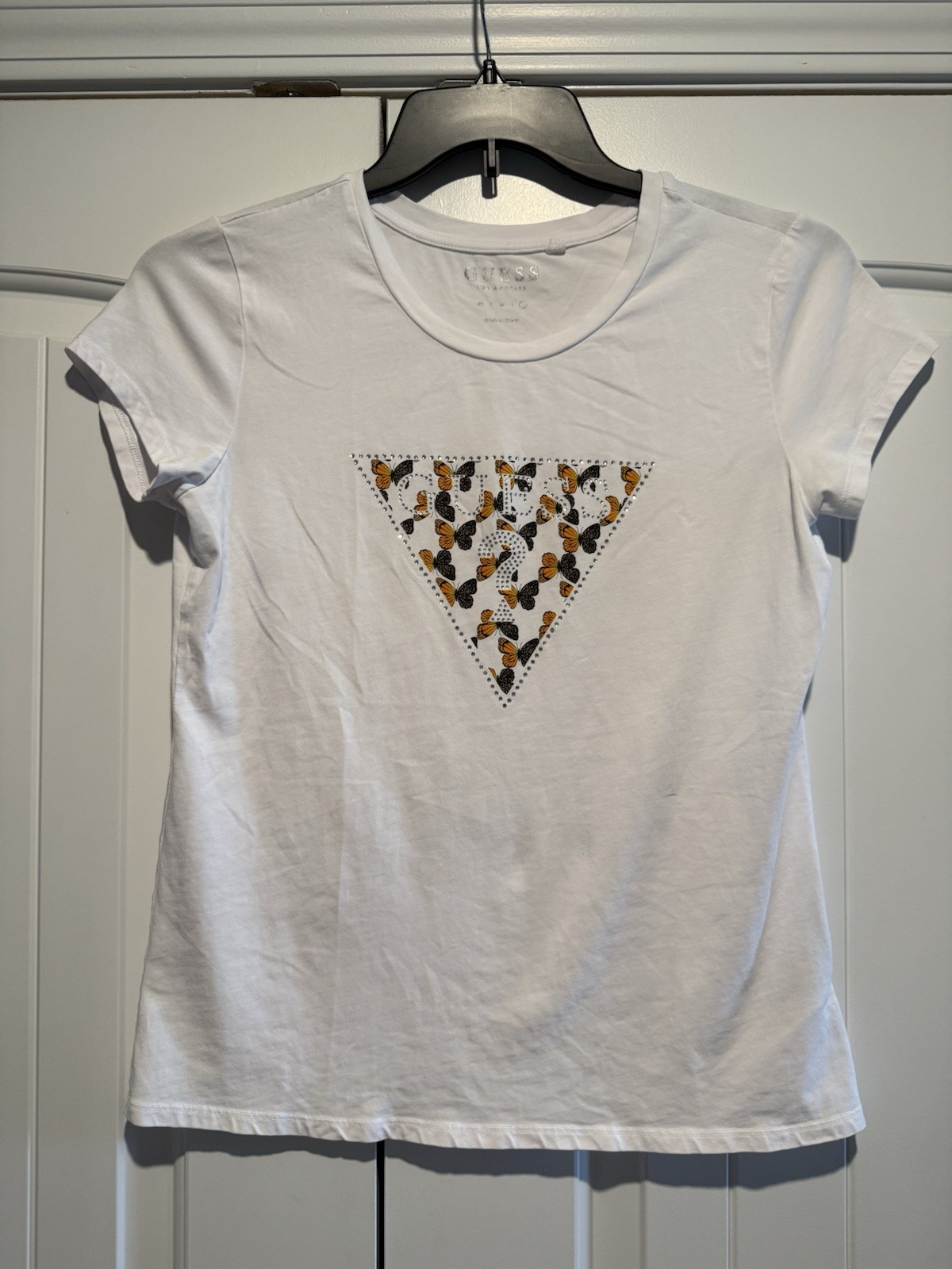 Guess Women’s Jeweled Monarch Butterfly Shirt Size XL