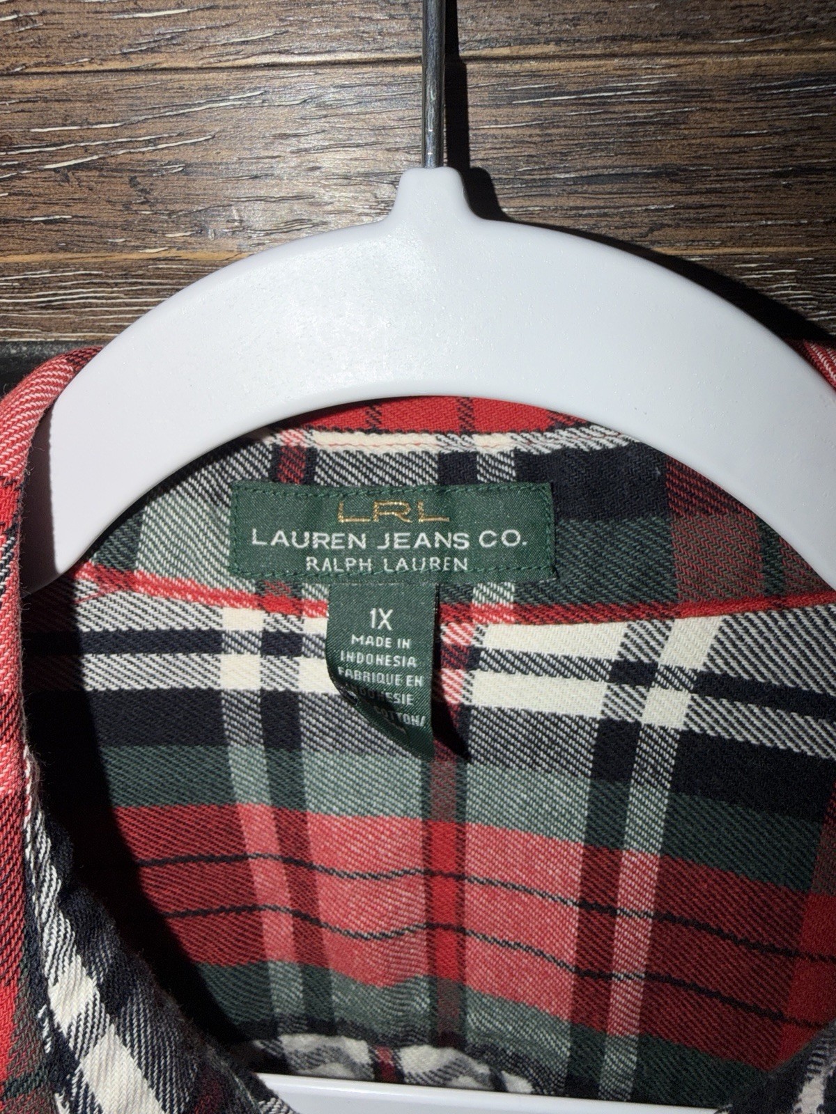 Lauren Jeans Co. Ralph Lauren Women’s 1X Plaid Woven Long Sleeve Button-Up