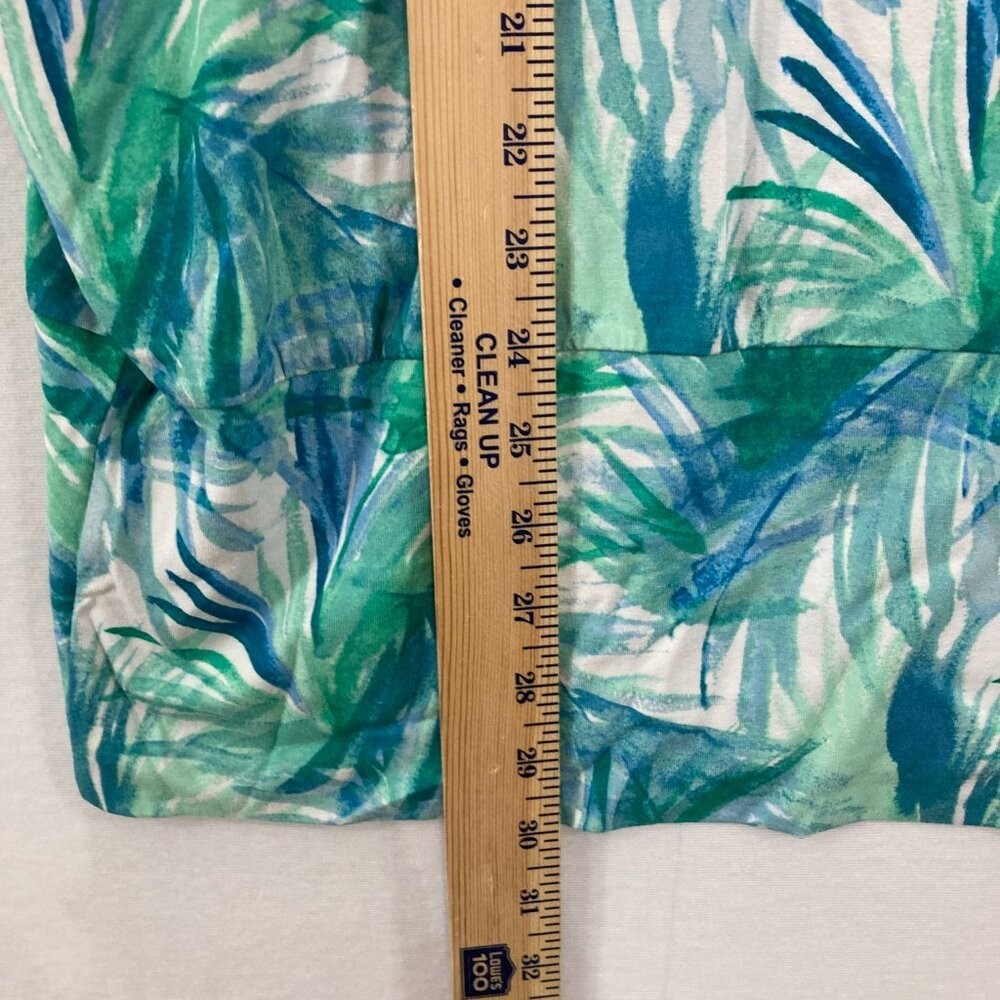 Draper’s & Damon’s size XL Blue Green Leaf Print Novelty Stretch Casual Top