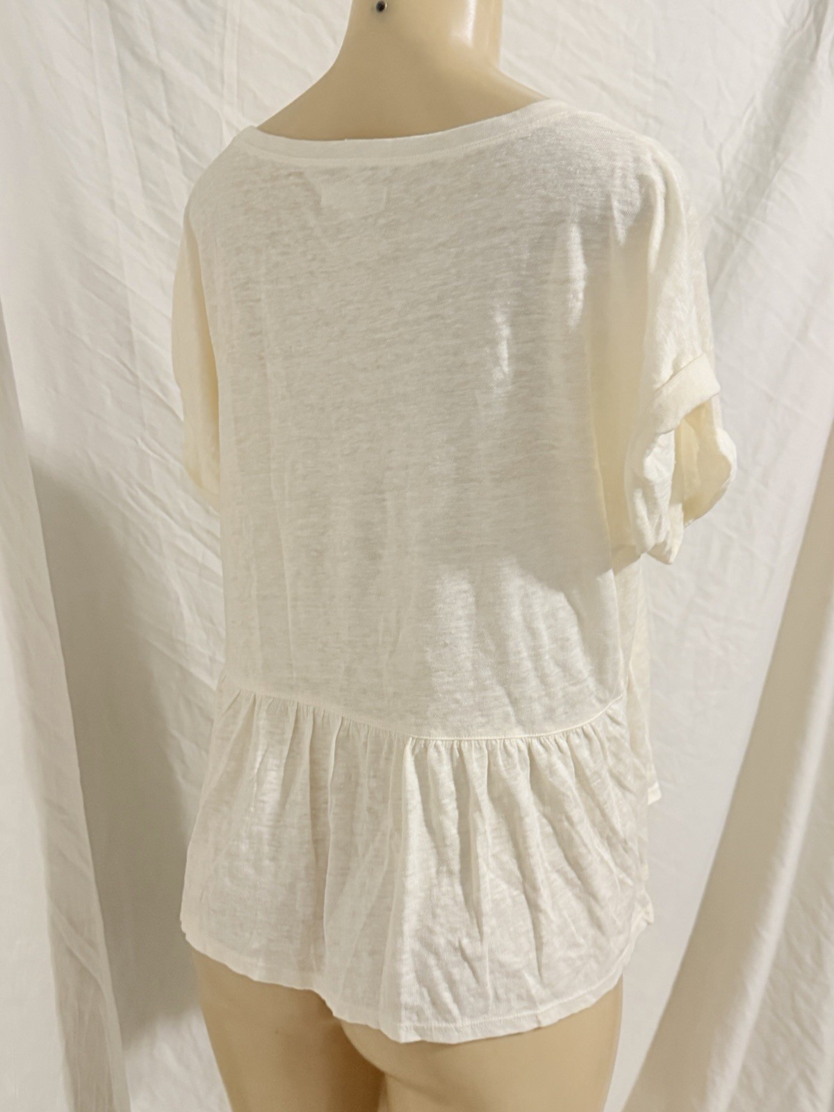 Madewell white cream linen blend peplum pleated back t shirt Summer S