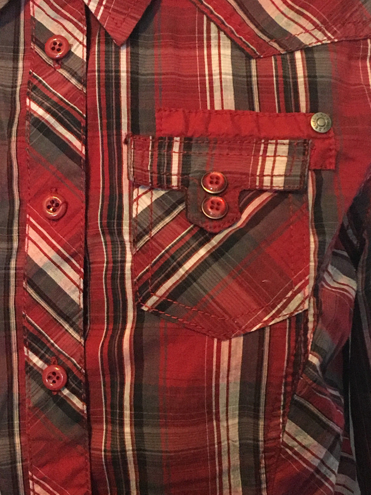 Cecil Blouse Womens S Red Gray Plaid Long Sleeve Button Up Western Shirt Top