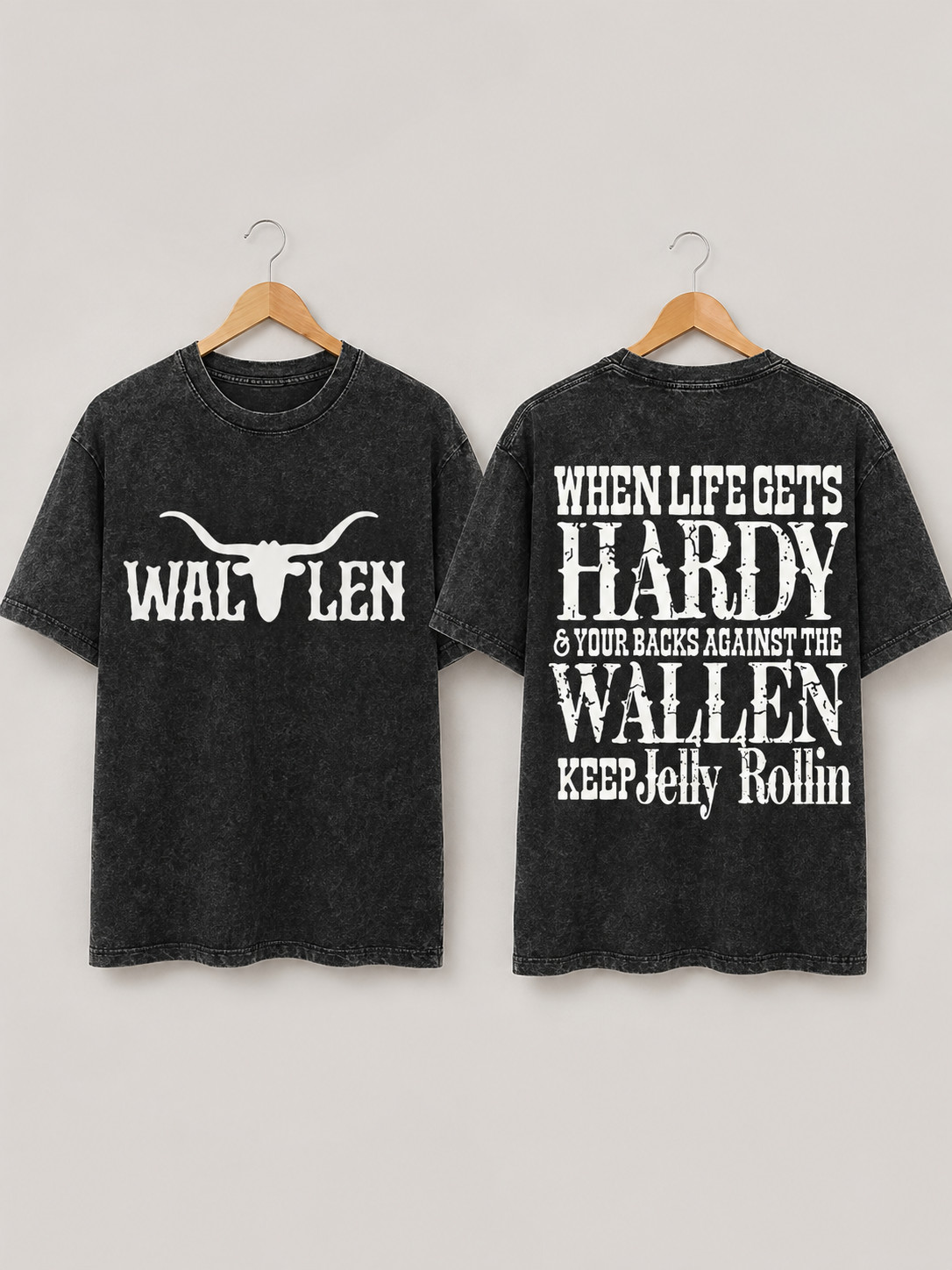 Country Music Quote Black Washed T-Shirt Longhorn Front Back Graphic Tee
