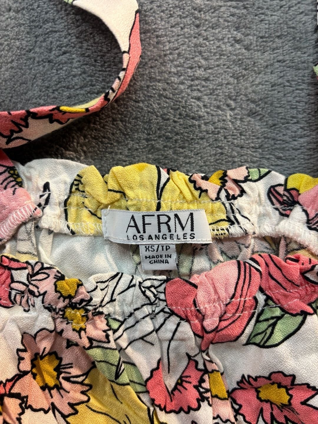AFRM Los Angeles Floral Print Smocked Crop Top with Tie Straps