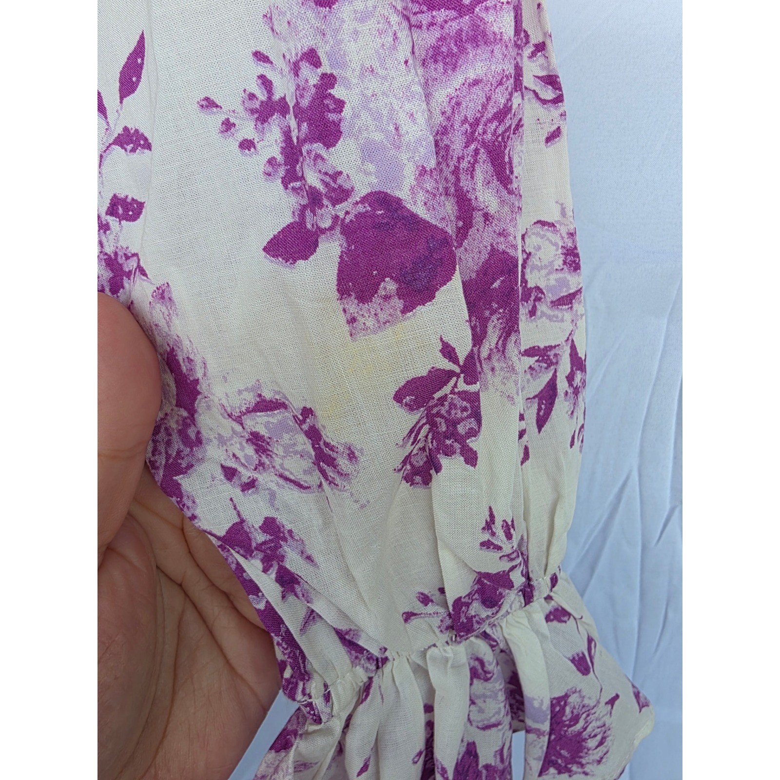 Flying Tomato Purple Floral Off The Shoulder Smocked Peplum Blouse Cotton Medium