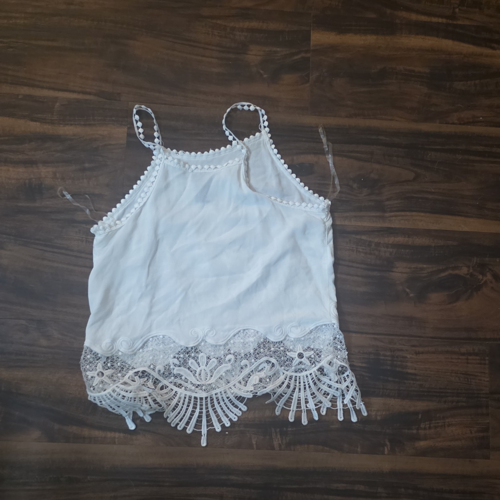 Rue21 Women’s XS White Halter Strappy Sleeveless Crochet Lace Trim Cami Tank