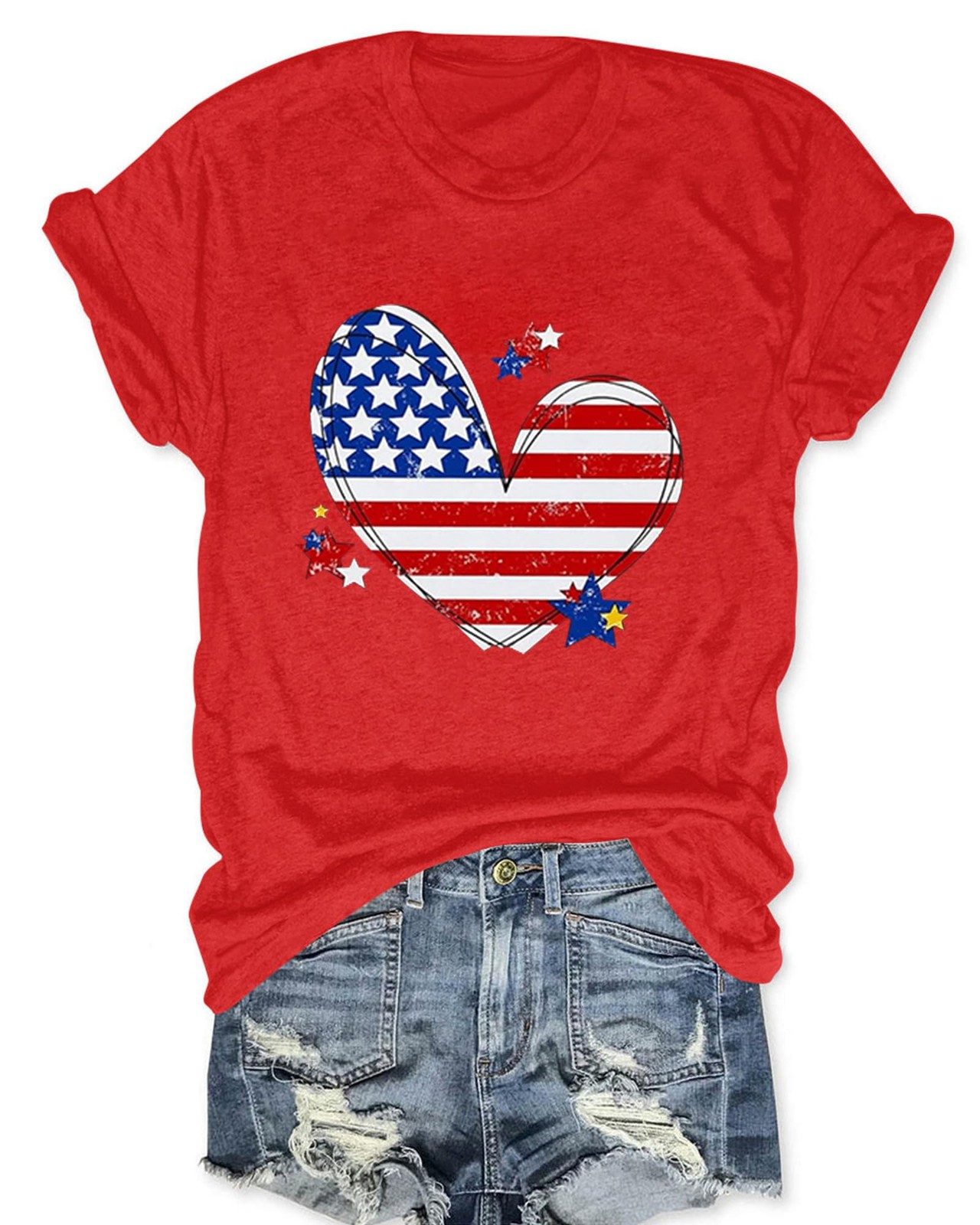 American Flag Shirts for Women 4th of July T-Shirt USA Flag Patriotic Heart G…
