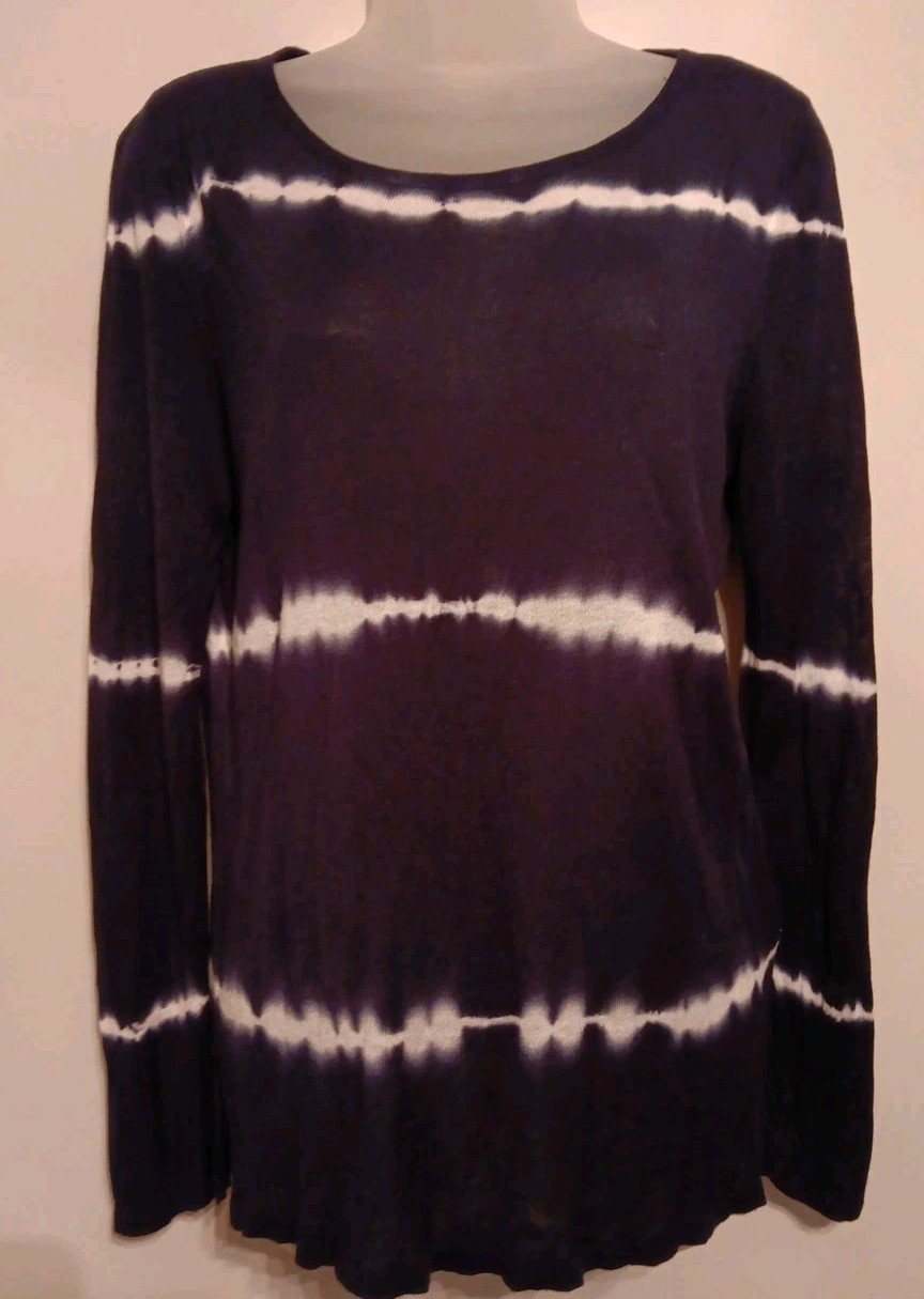 525 America Tie Dyed Long Sleeve Top Large Navy Blue White Lightweight Knit EUC
