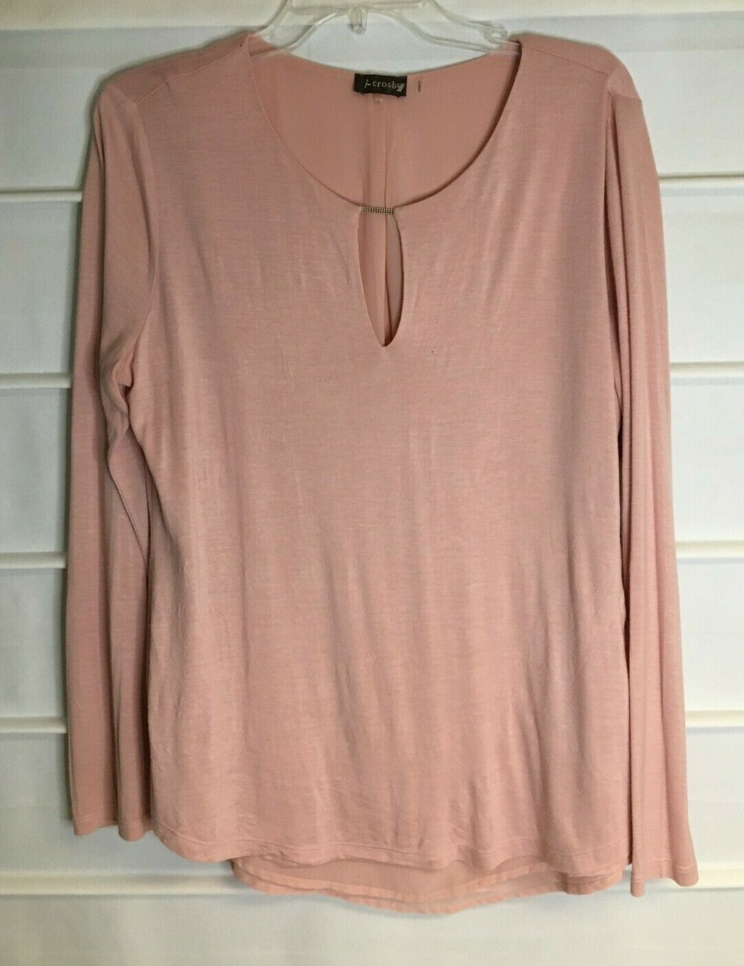 Crosby Pink Rayon Polyester Blend LS Blouse w/ Keyhole Neckline Large EC!