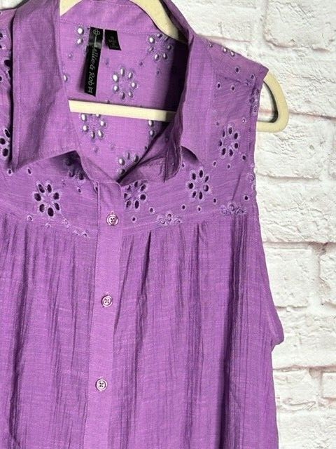 XL/1X/2X/3X New Orchid Purple Eyelet Lace Gauze Lace Blouse Shirt Tank Top