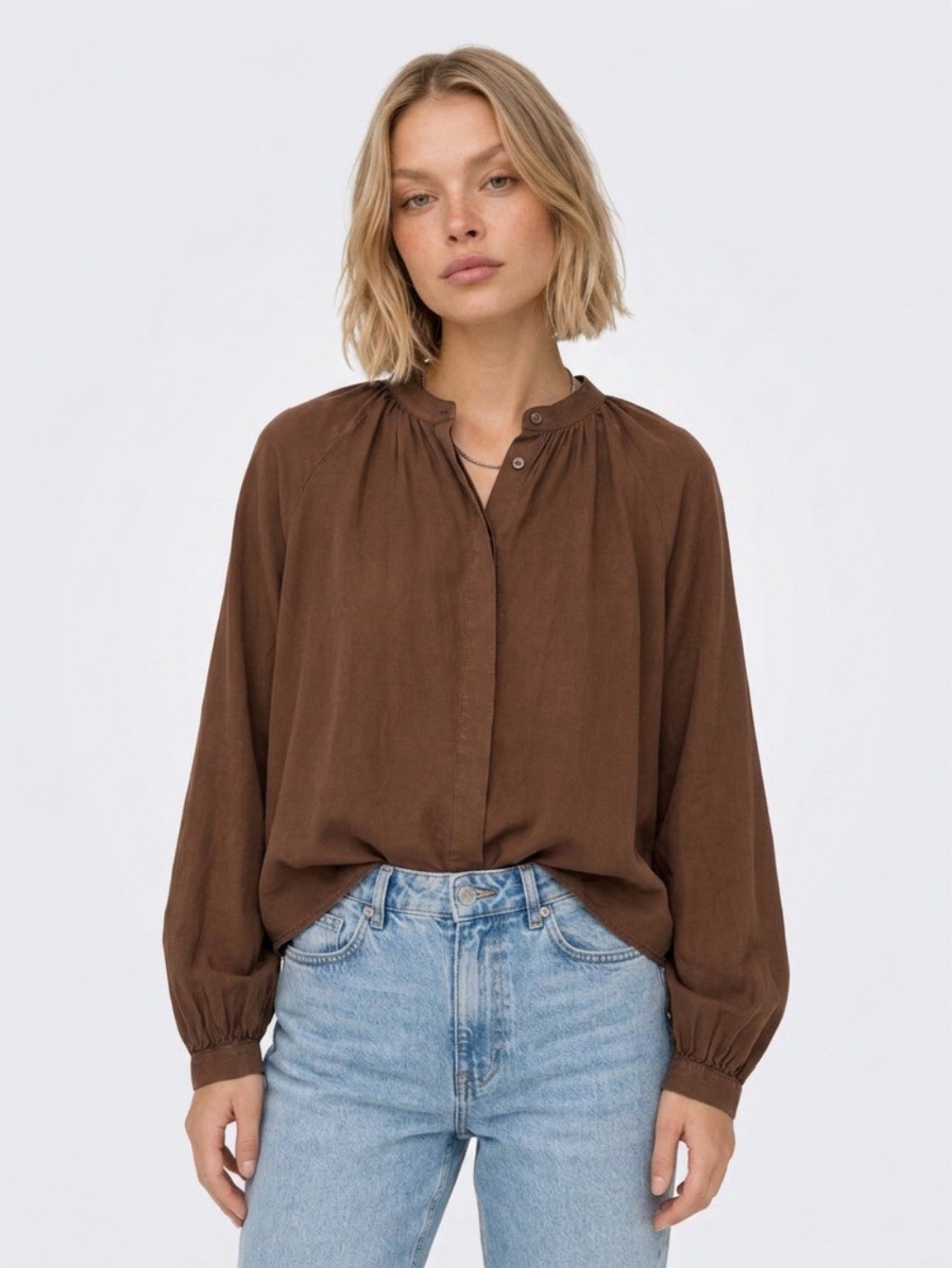 Cloth & Stone Anthropologie Brown Chambray Button Down Shirt Sz L Basic Capsule