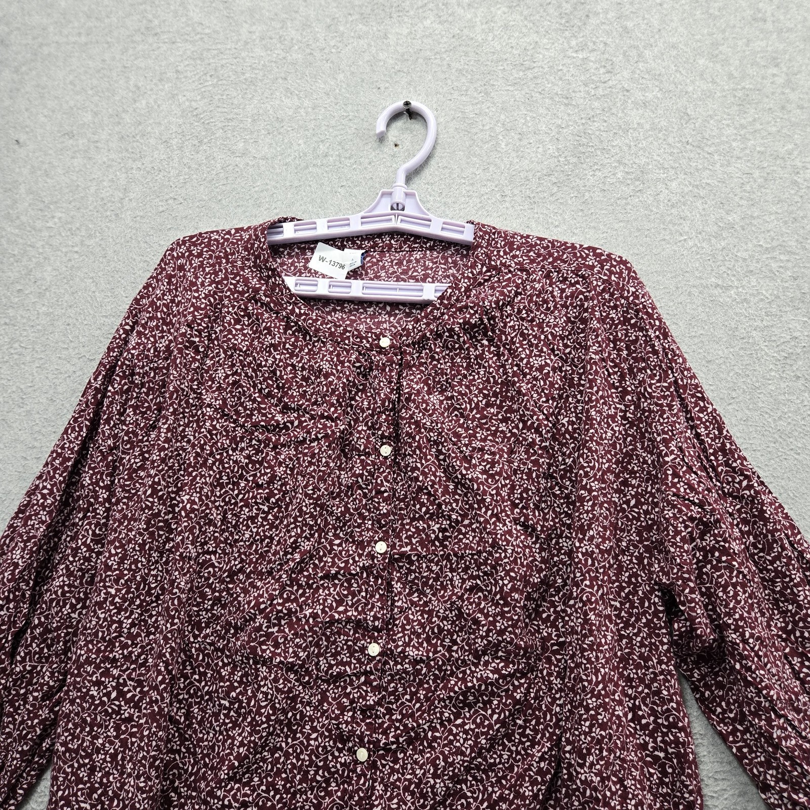 Old Navy Women Blouse XL Burgundy Floral Button front Long Sleeve
