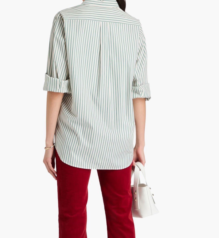 FRAME $298 Striped Cotton Oxford Size Small Pleated Back Pocket