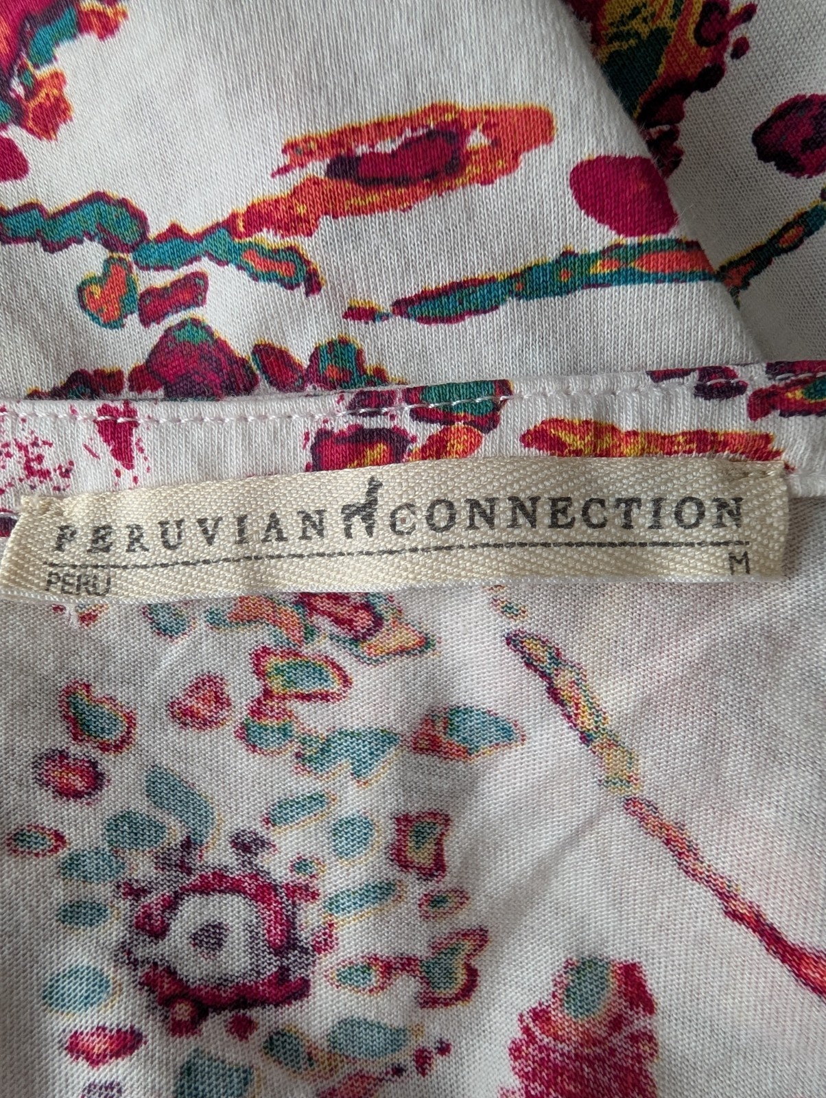 Womens M Peruvian Connection Goa Tunic Bold Floral Print Top Shirt