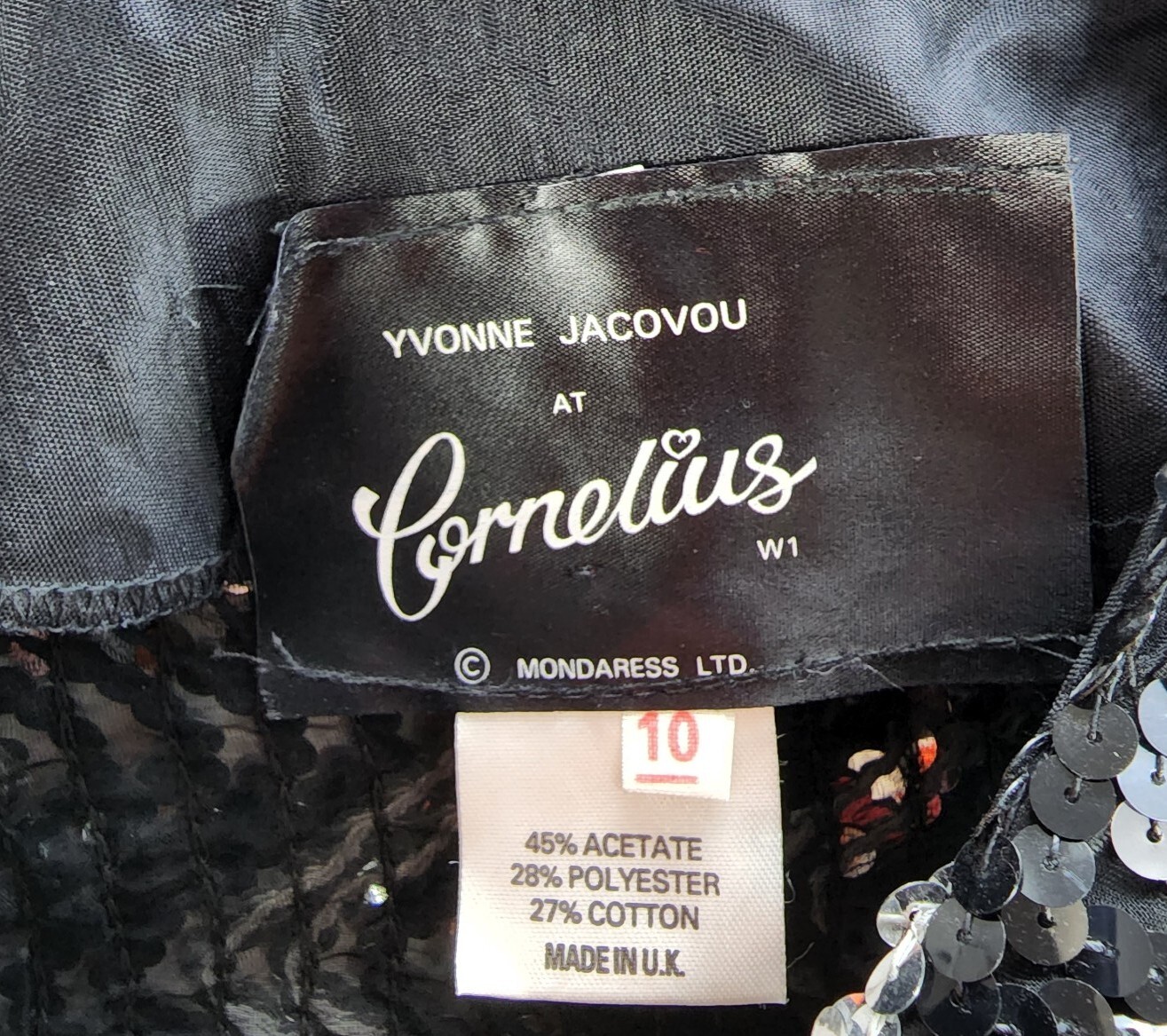Women’s Yvonne Jacovou Cornelius Black Silver Hook Close Jacket Top Sequin Sz 10