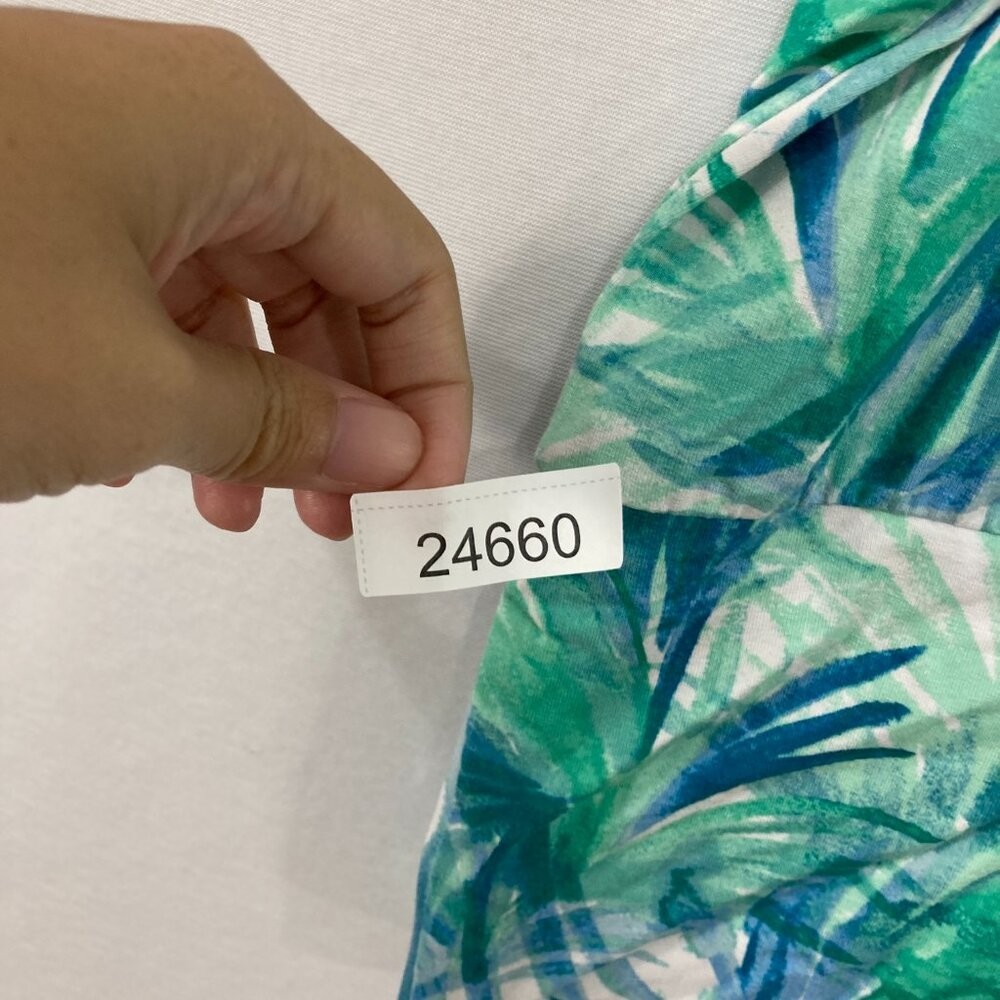 Draper’s & Damon’s size XL Blue Green Leaf Print Novelty Stretch Casual Top