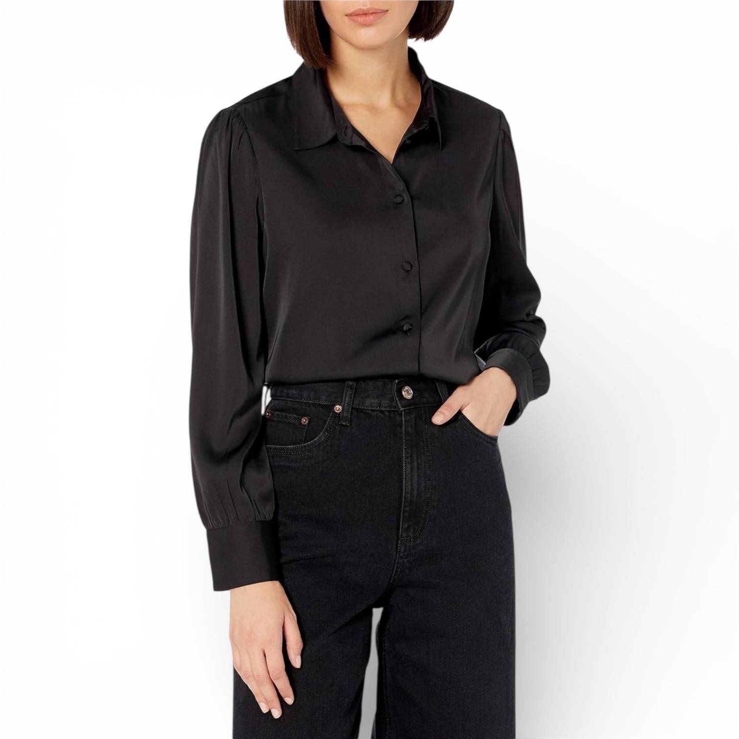 The Drop Lucyswhims Shirt Black Long Sleeve Button Up Top Size S