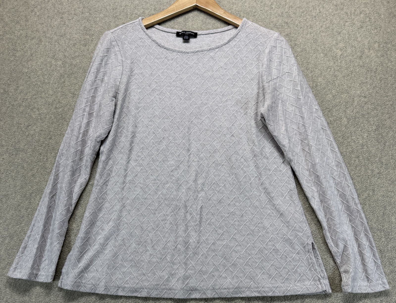 Mario Serrani Womens Knit Top Gray Textured Long Sleeve Relaxed Fit Comfy S