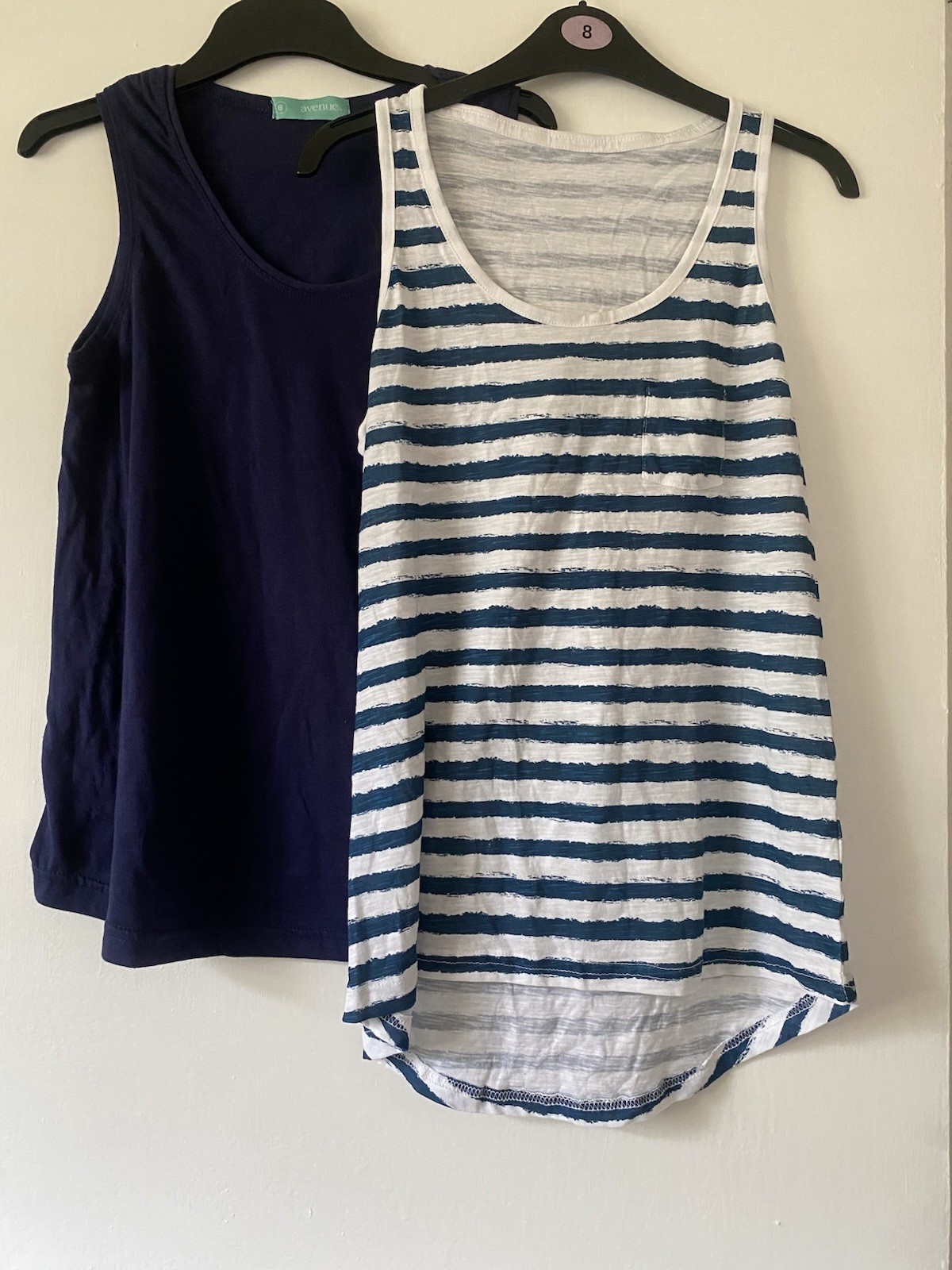 Ladies Womens Girls Muscle Back Vest Tops.Navy & Teal & White Stripes size 8 NEW