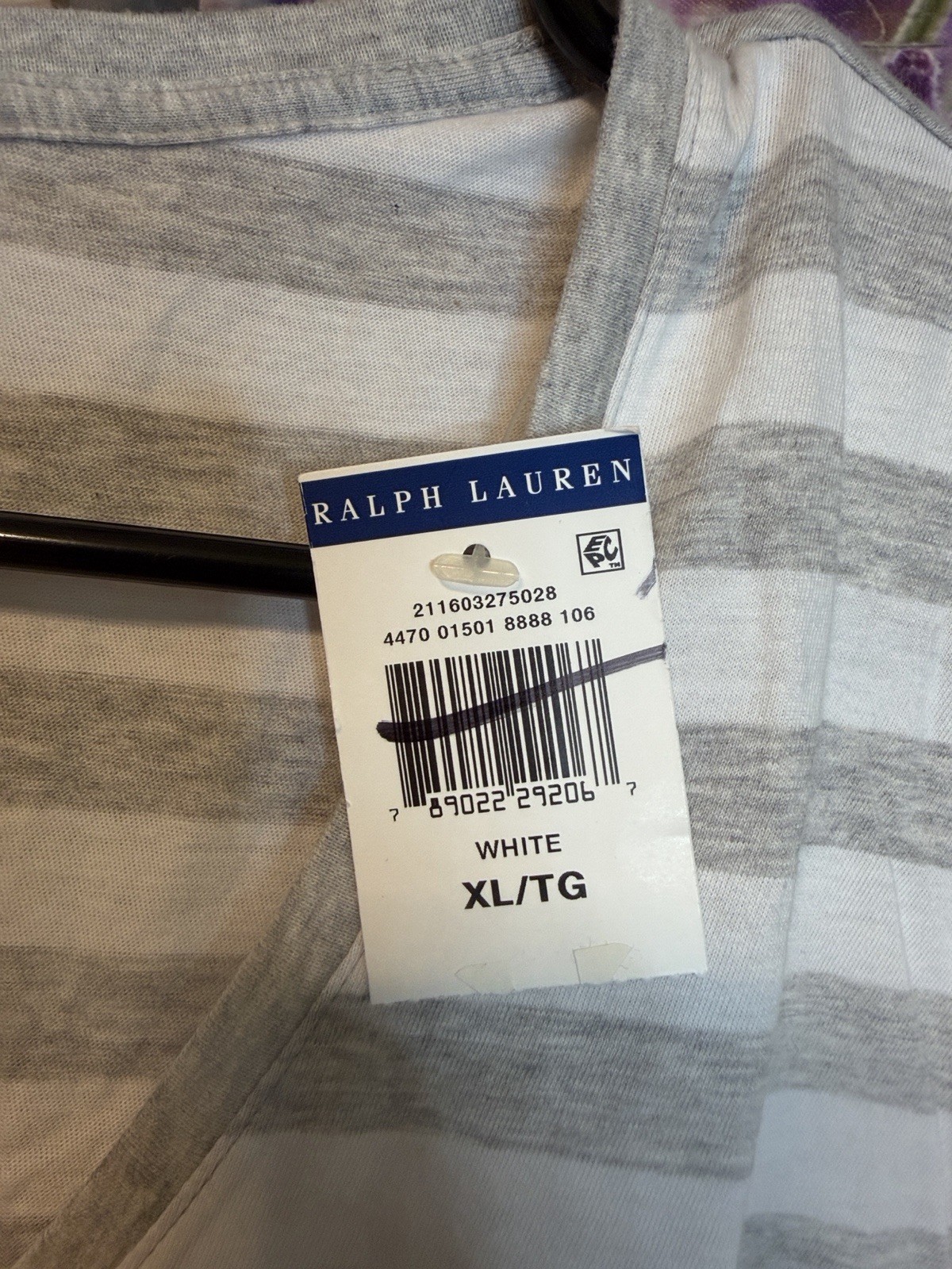 Women’s Polo Ralph Lauren Gray And White Striped V Neck Tee White Pony NWT