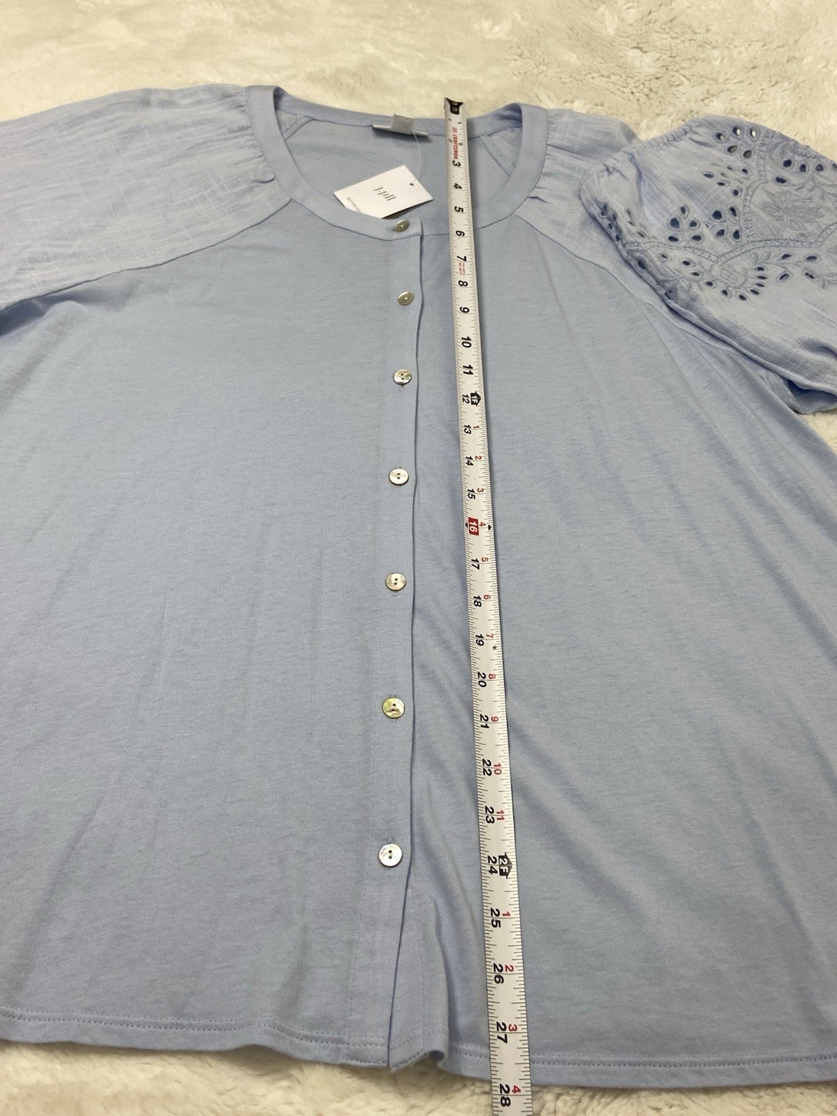NWT J JILL Placed Eyelet Mixed Media Button Down Top In Cool Water Blue XL Tall