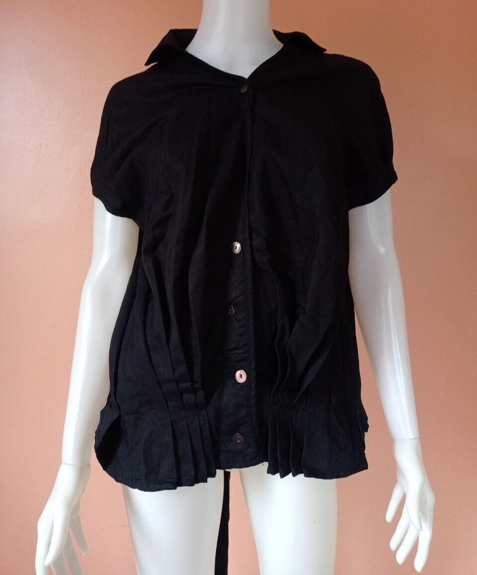 HIROMI TSUYOSHI PLEATED BUTTON DOWN BOW TOP BLACK SIZE 2