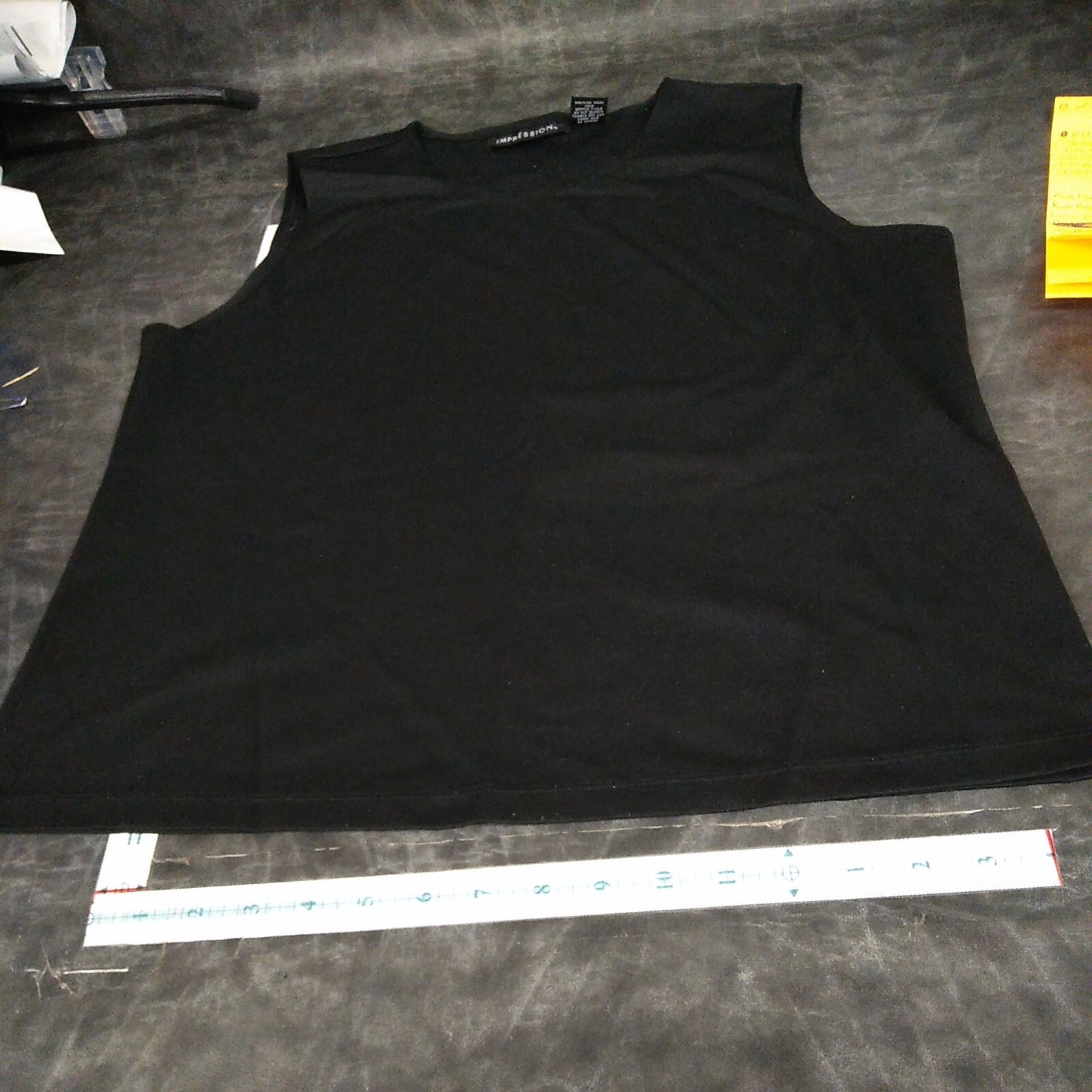 IMPRESSIONS Lrg Sleeveless Black Top Blouse Tank Sparkle Poka Dots