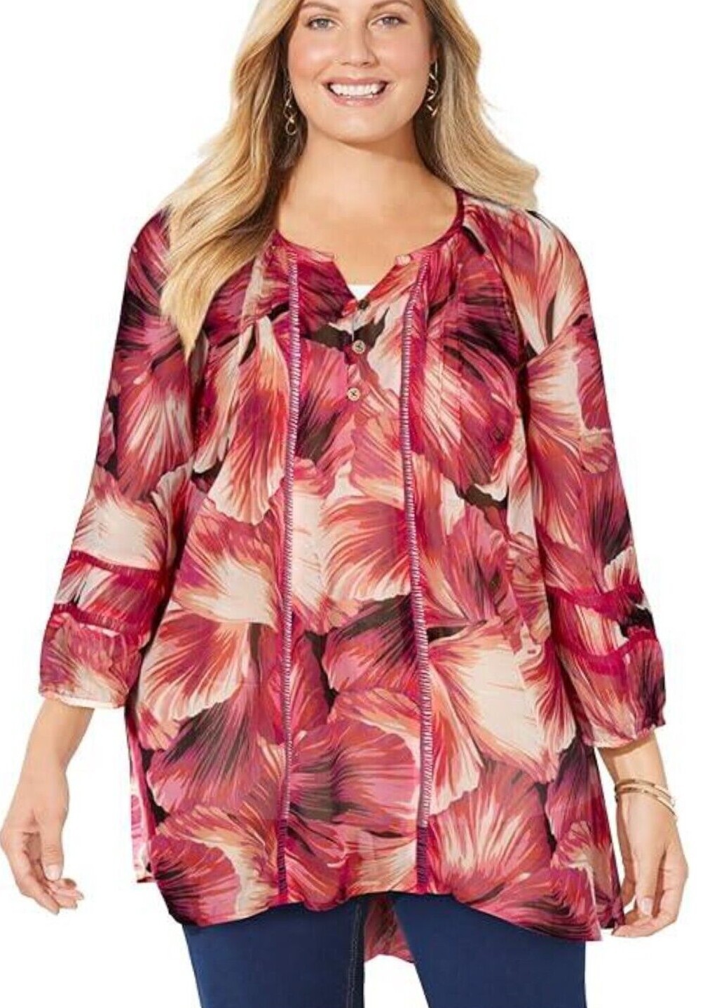 Womens Plus Tall Size 2X 3X 4X 22/24 26/28 30/32 Floral Chiffon Top Catherine