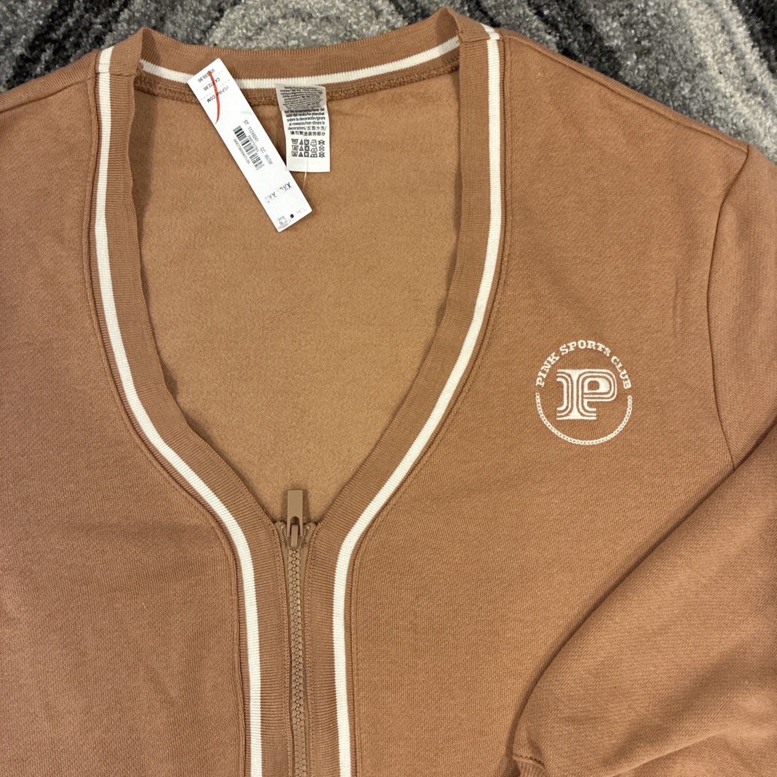 New Victoria’s Secret Pink Knit Top (XXL) Jacket Logo Toffee Zip NWT