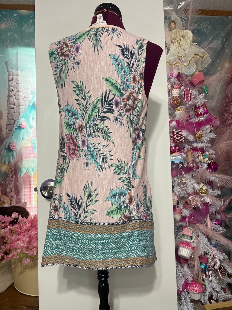 Vintage America Tunic Top Women Medium Pink Good Floral Crochet Boho Sleeveless