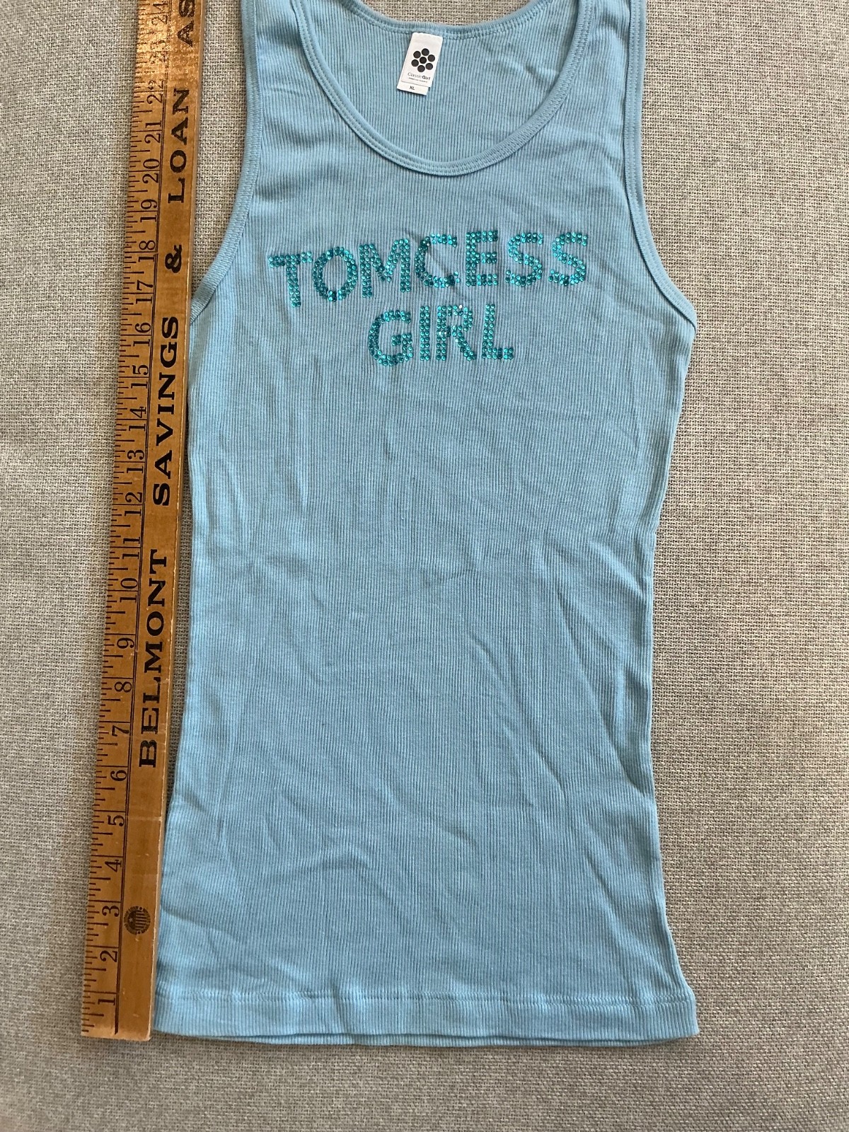 American Apparel Classic Girl Ribbed Tank Top Baby Blue Bedazzled XL