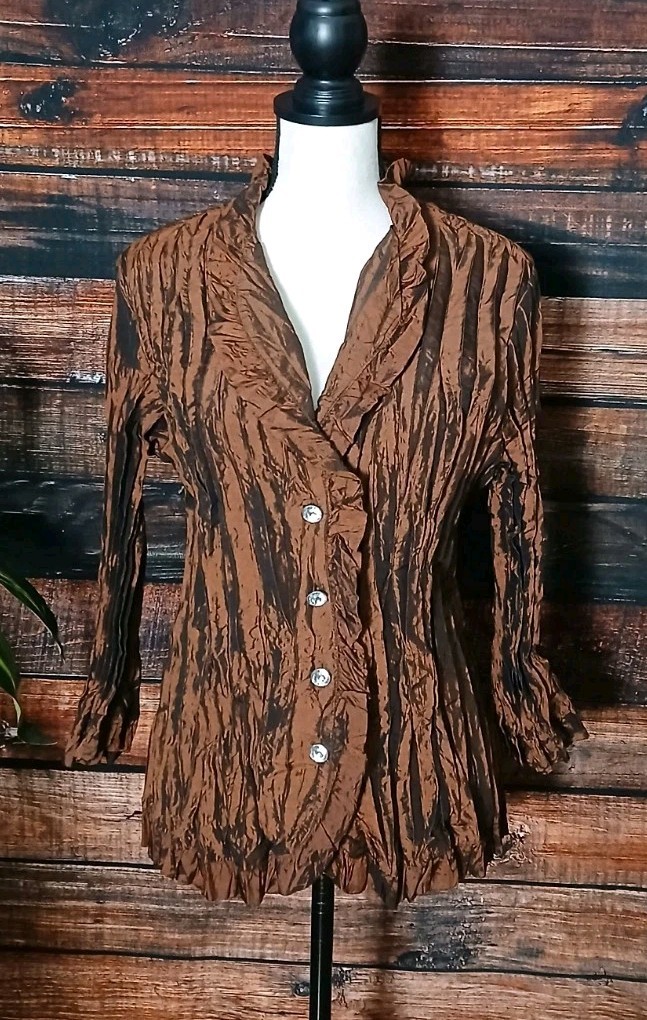 Agora Blouse Size Large Shimmer Ruffle Rhinestone Steampunk Shirt Vintage