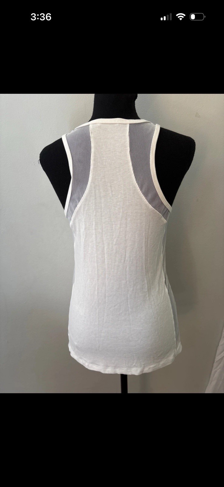 Bebe Women’s White Ribbed Knit Rhinestone Logo Racerback Tank Top Scoop Neck L